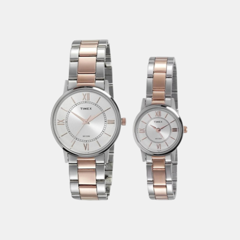 Timex Couple Quartz Silver Dial Analog Stainless Steel Watch TW00PR213