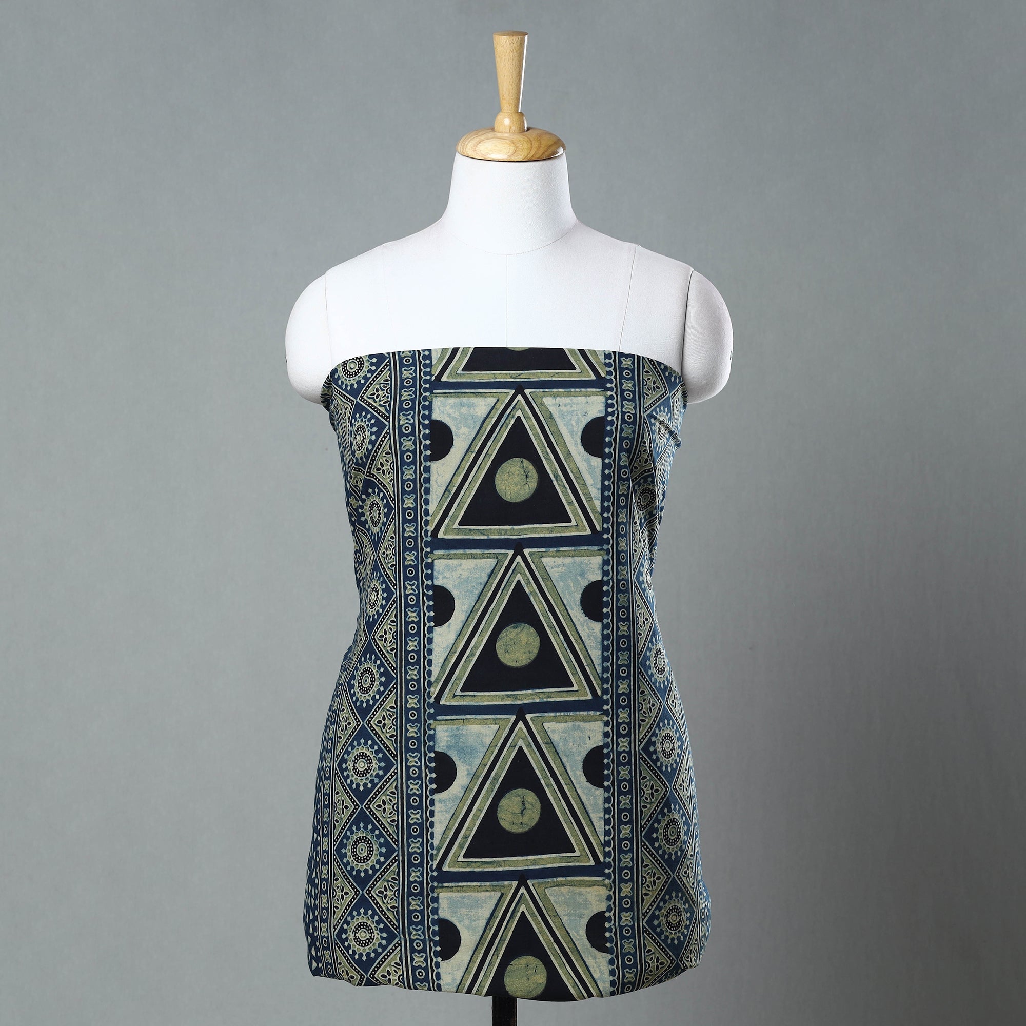 RIYAZ ABDULMAJID KHATRI - AJRAKH Blue - Ajrakh Block Printed Cotton Kurta Material - 3 meter