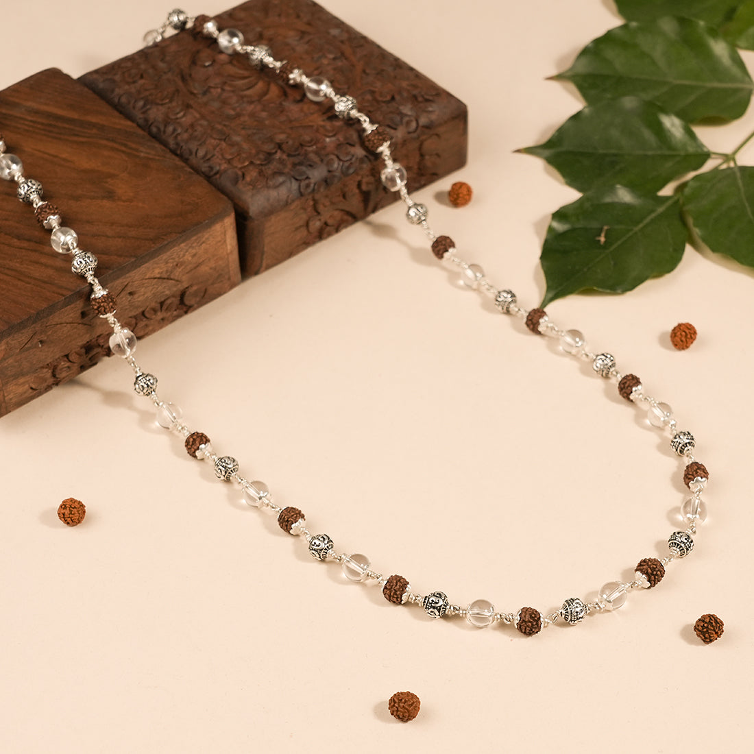 Prinjal Jewellers Rudraksha With Sphatik And Om Silver Beads Mala - view 2