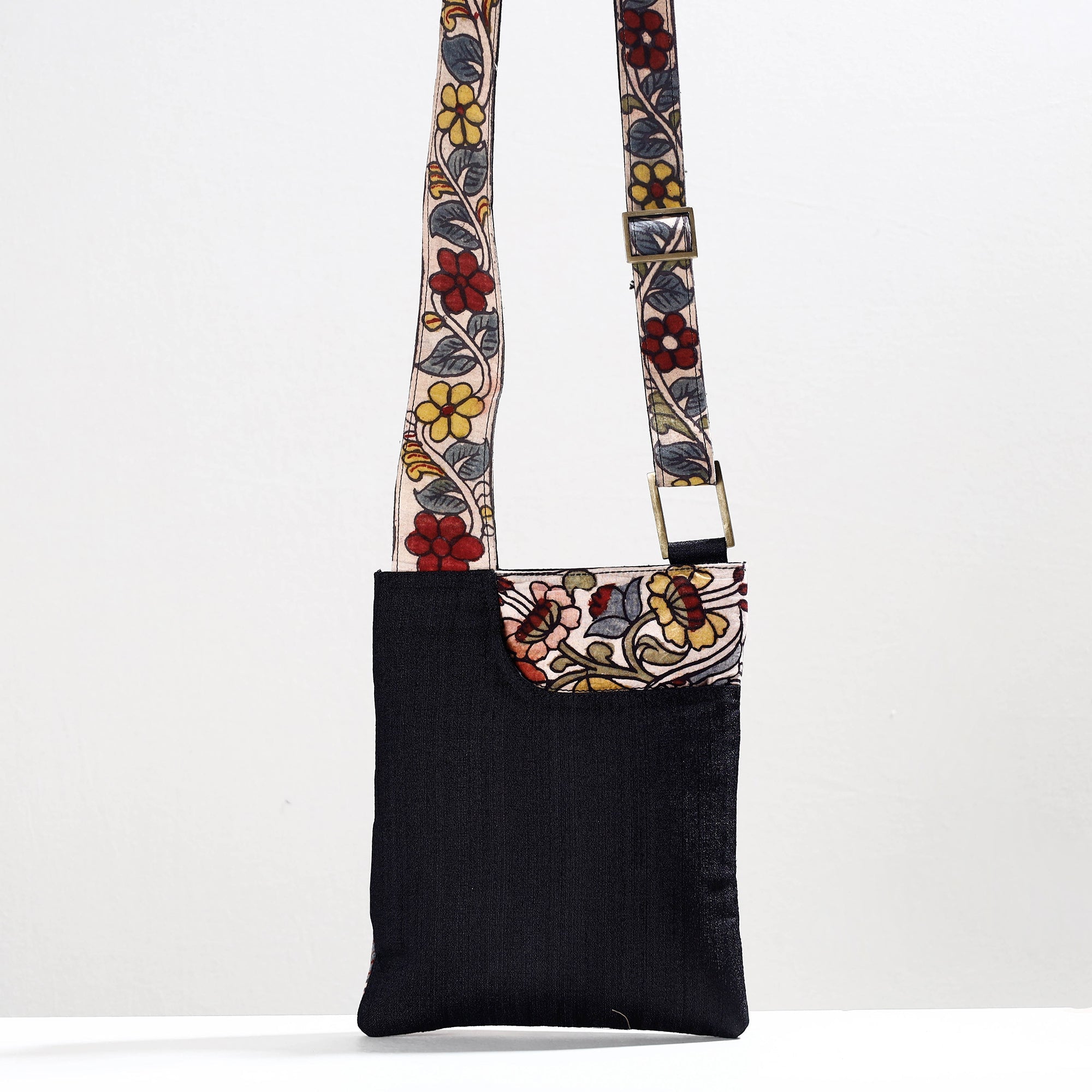 DWARAKA PLUS Black - Handpainted Kalamkari Natural Dyed Ghicha Silk Sling Bag - view 2