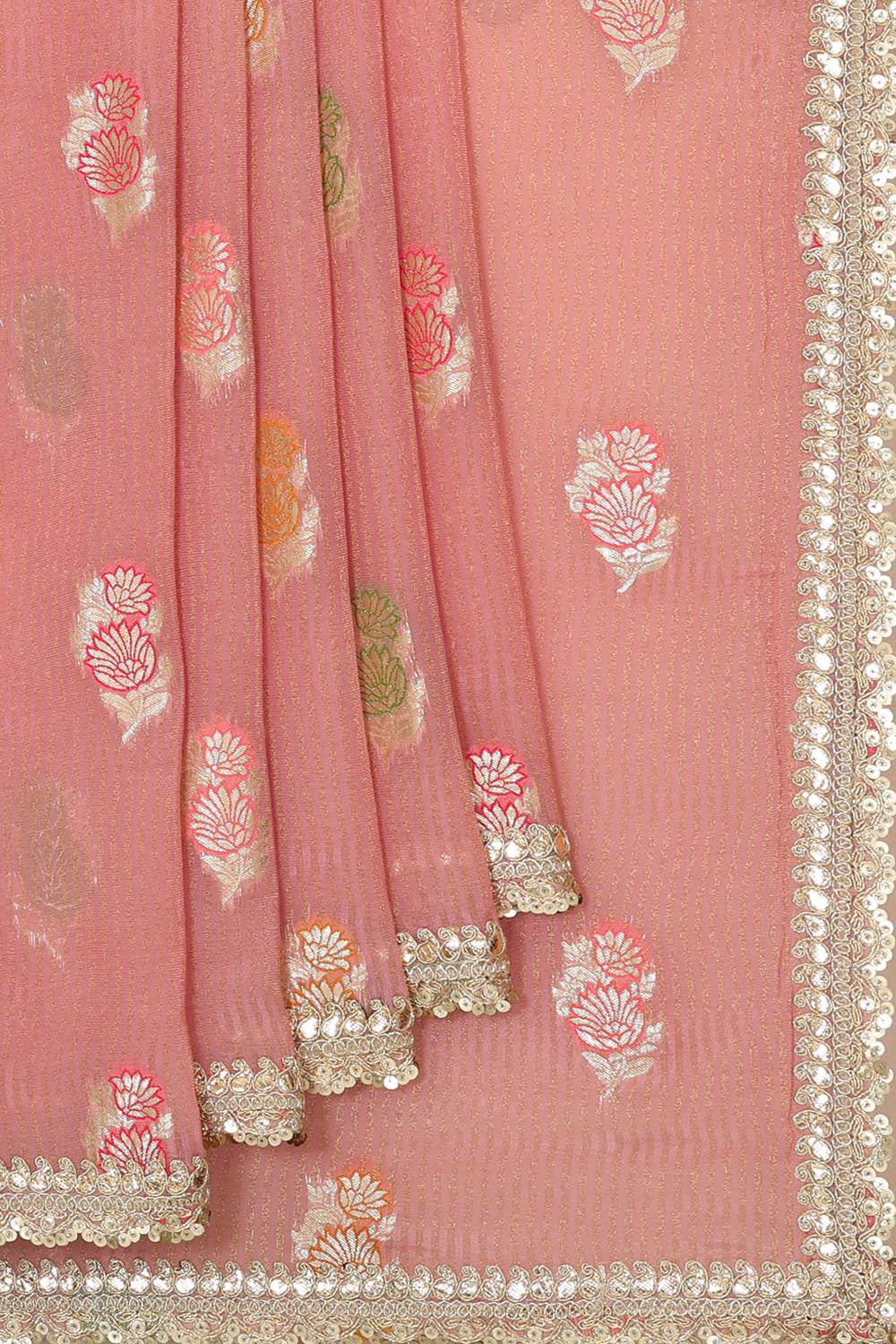 Kalanjali Glass Tissue Peach Pink Saree – Women's