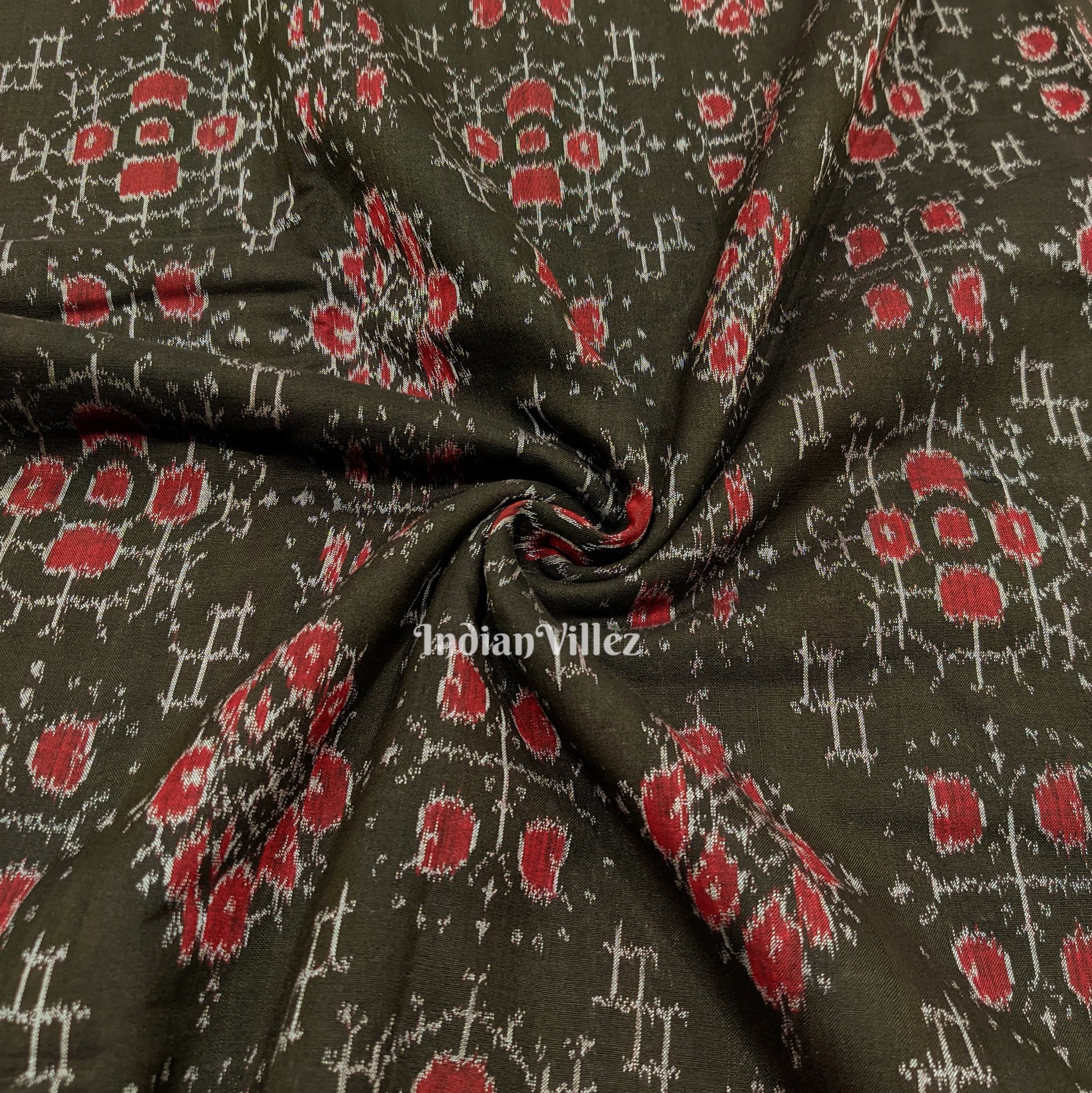 IndianVillèz Black Tribal Jhoti Design Sambalpuri Ikat Cotton Fabric