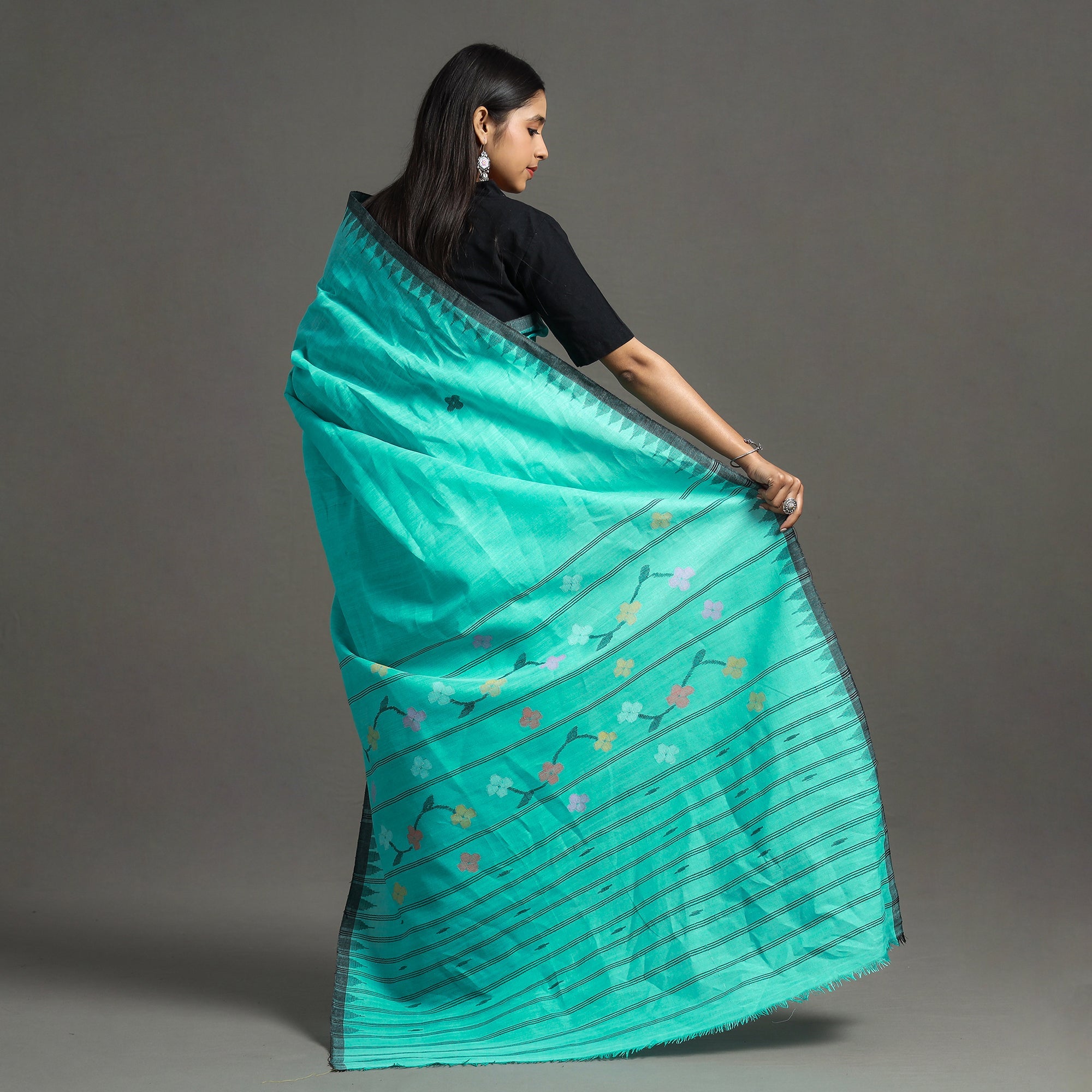 ITOKRI CRAFTS INITIATIVE Green - Traditional Moirangphee Manipuri Pure Handloom Cotton Saree - view 5