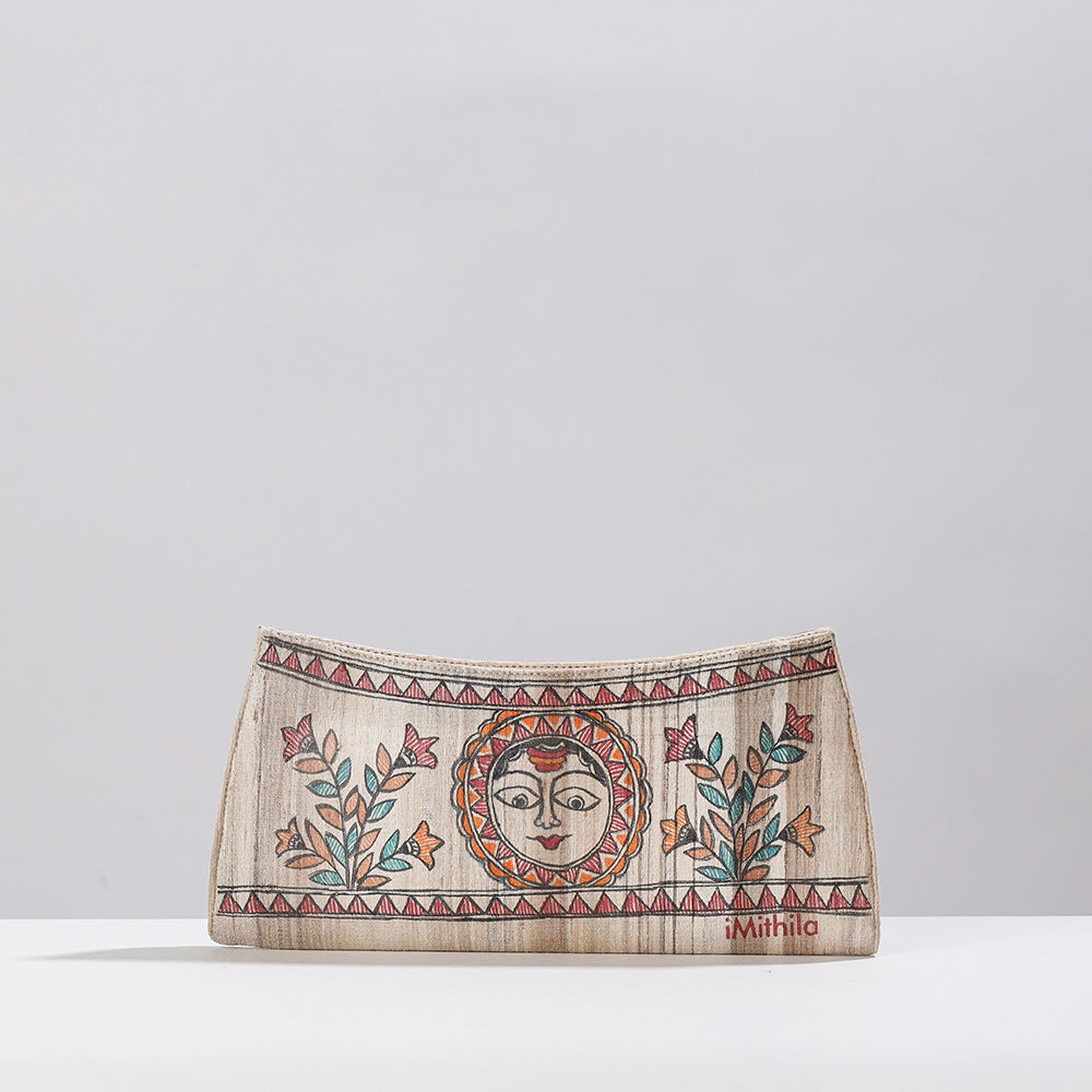 ITOKRI CRAFTS INITIATIVE Beige - Madhubani Handpainted Tussar Silk Clutch