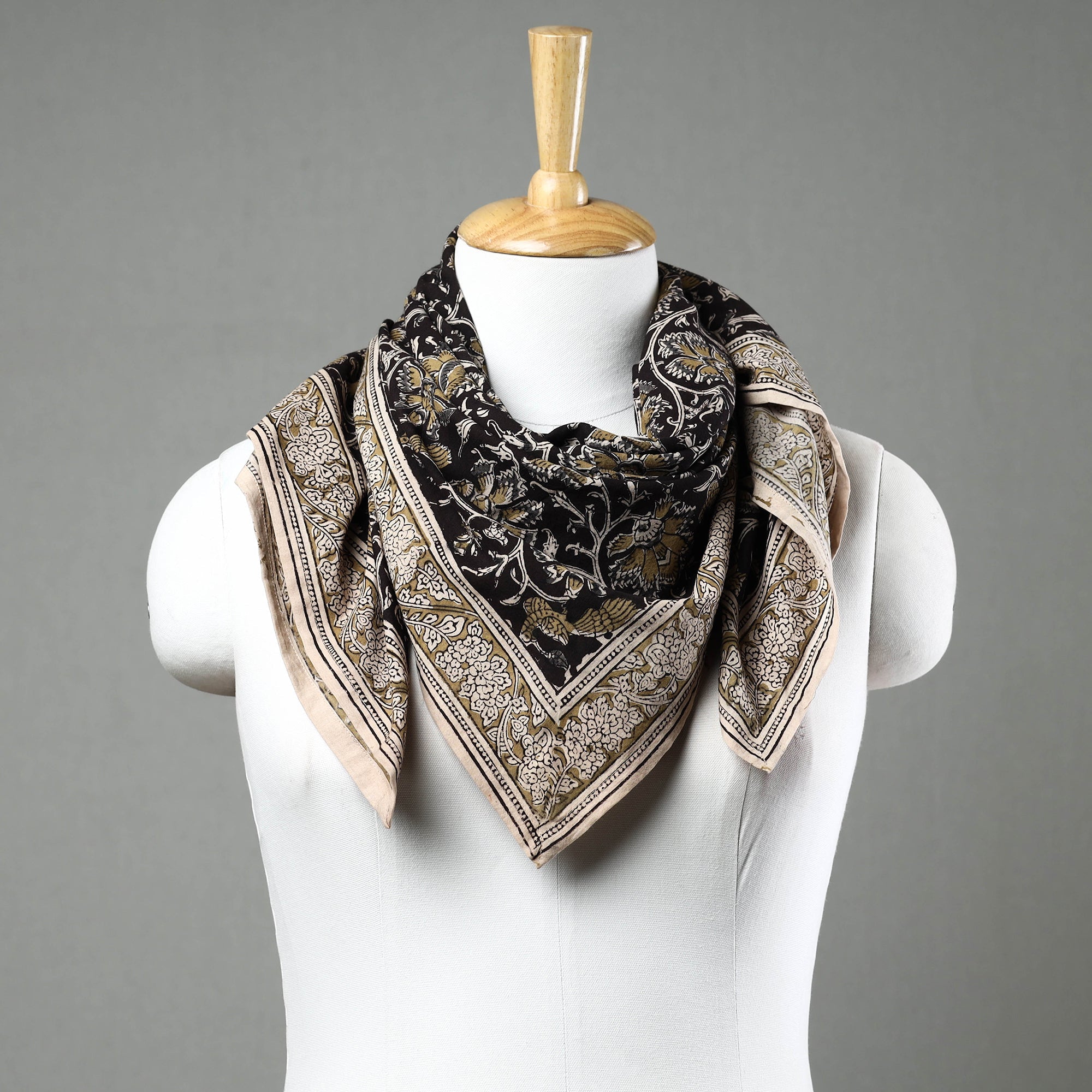 PITCHUKA SRINIVAS KALAMKARI PEDANA Black - Pedana Kalamkari Block Printed Natural Dyed Cotton Scarf 74