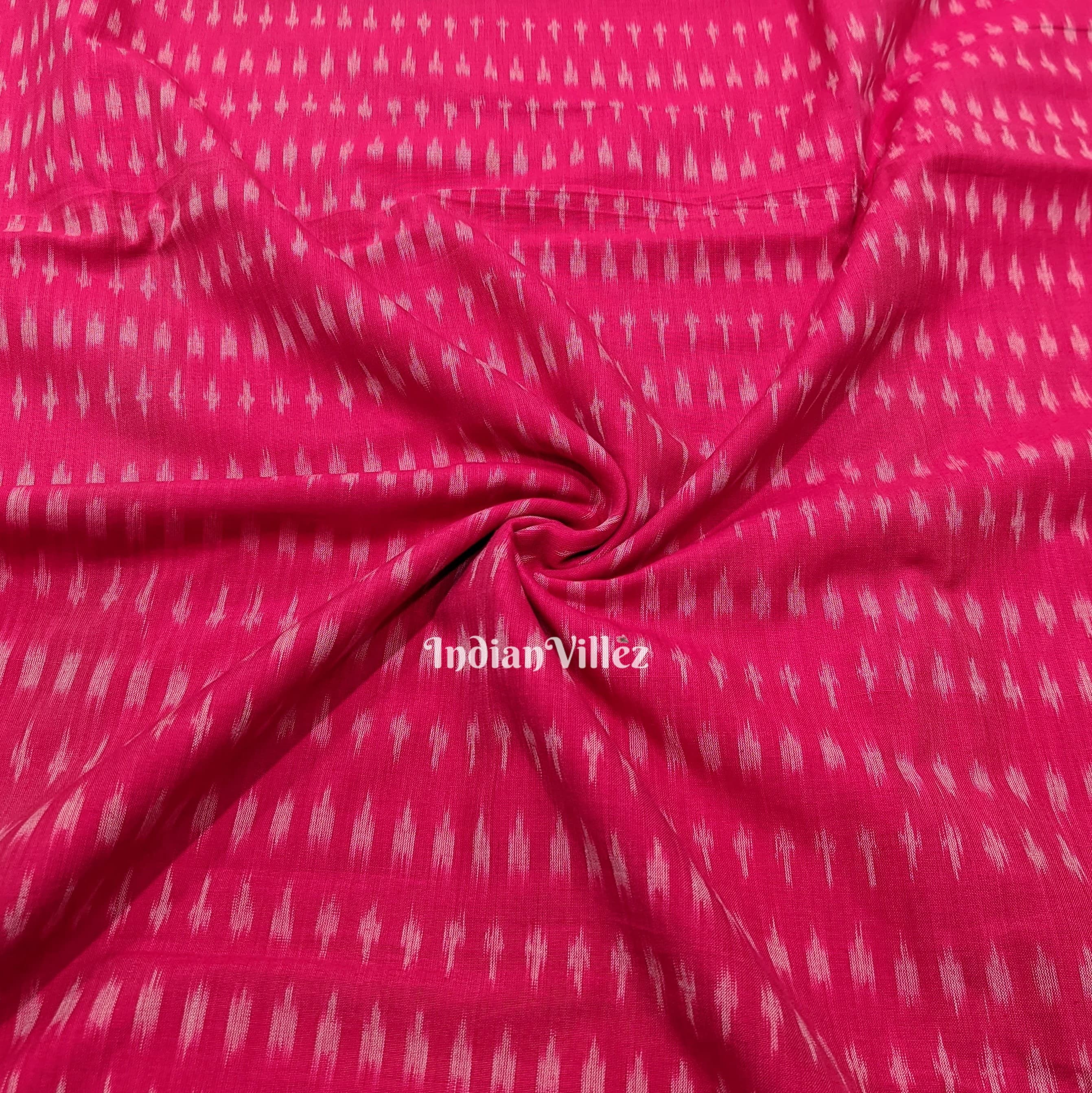 IndianVillèz Rani Pink Handwoven Cotton Pochampally Ikat Fabric