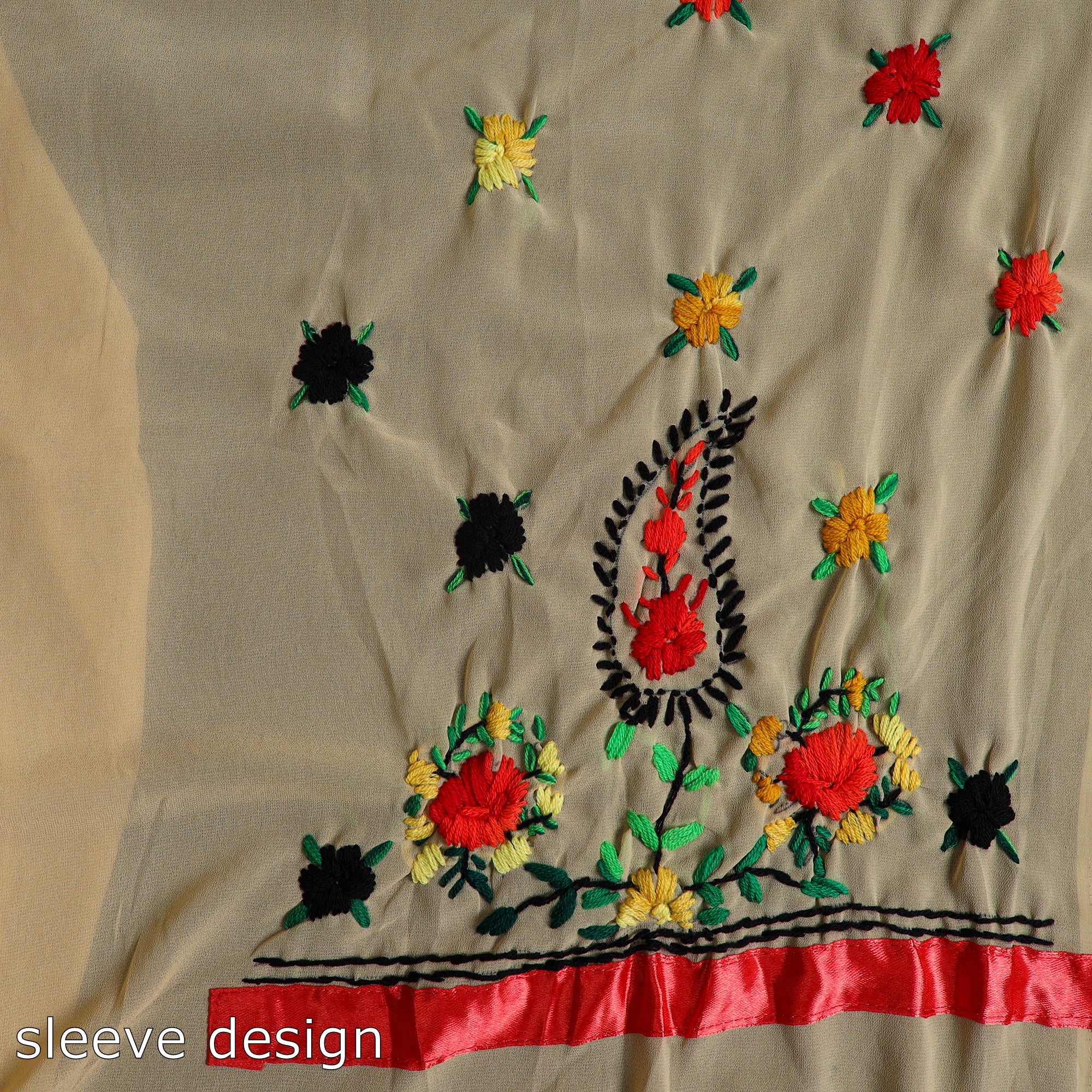 ITOKRI CRAFTS INITIATIVE Brown - 3pc Hand Embroidery Georgette Phulkari Dress Material 48 - view 4