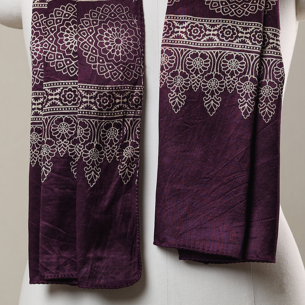 KACHCHH JI CHHAAP Purple - Ajrakh Printed Mashru Silk Stole 47 - view 3