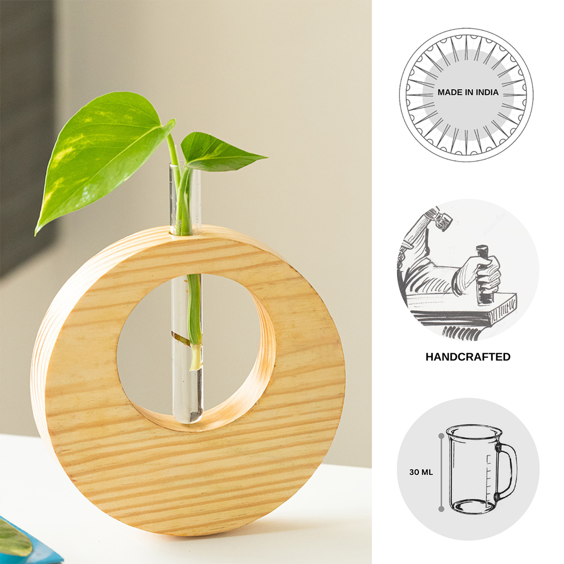 EXCLUSIVELANE 'Pine Ring Glass Garden' Test Tube Table Planter/Vase (9 Inch, Light Brown) - view 5