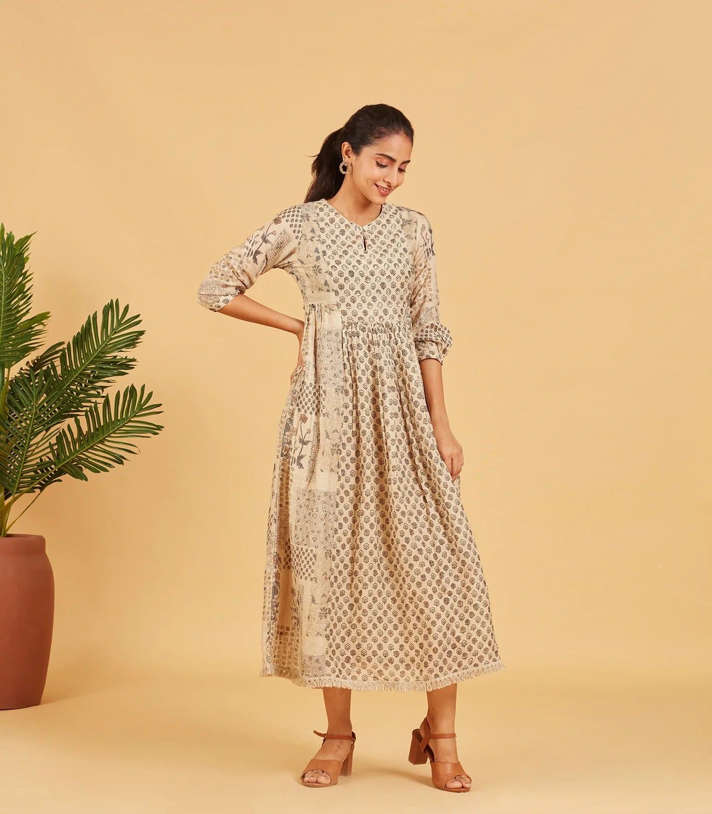 RmKV Beige Printed Dress Kurta - view 3