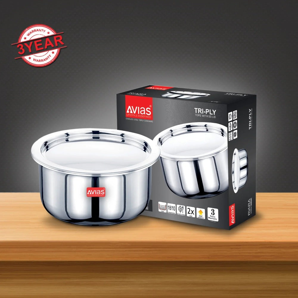 AVIAS Riara Premium Stainless Steel Tri-Ply Tope With Steel Lid | Gas & Induction Compatible | Silver - view 3