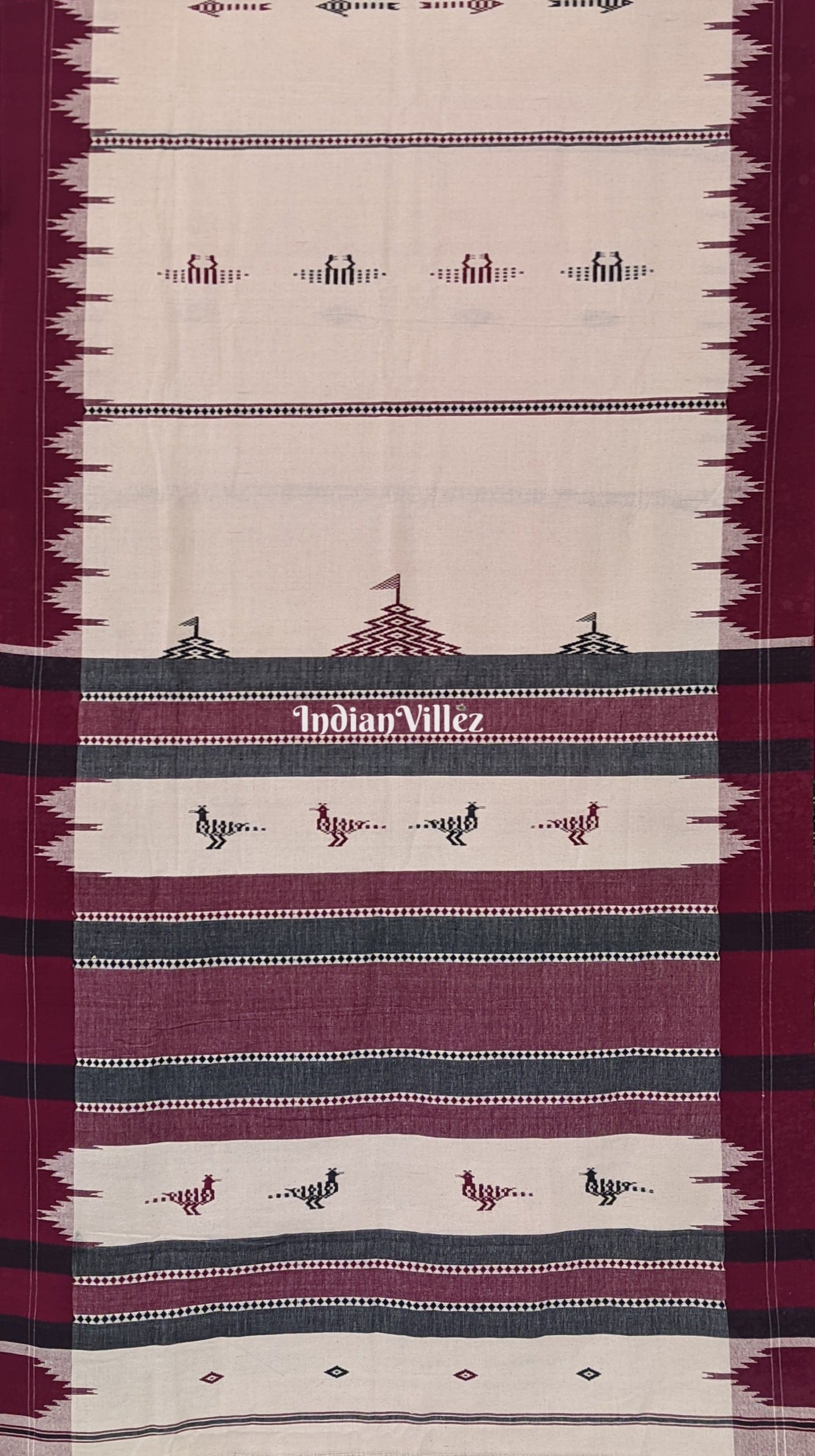 IndianVillèz White Odisha Handloom Natural Dye Kotpad Cotton Saree