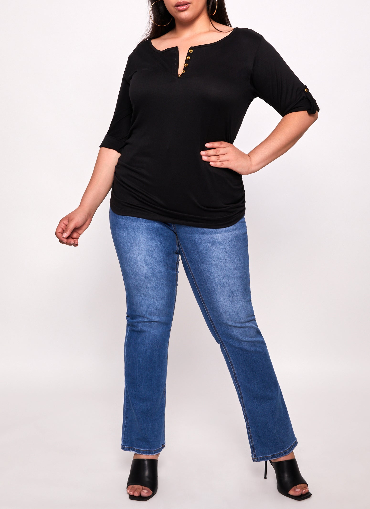 Rainbow Shops Plus Size Scoop Neck Tabbed Sleeve Top - view 2