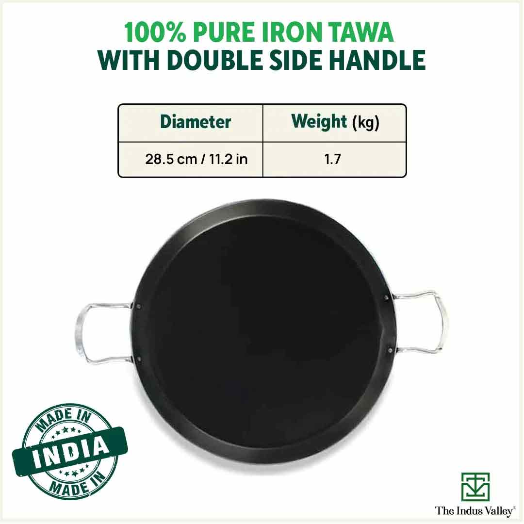 The Indus Valley 100% Pure Sheet Iron Tawa, 2 Handles, Seasoned, Toxin-free, Induction, 28.5cm, 1.7kg - view 3