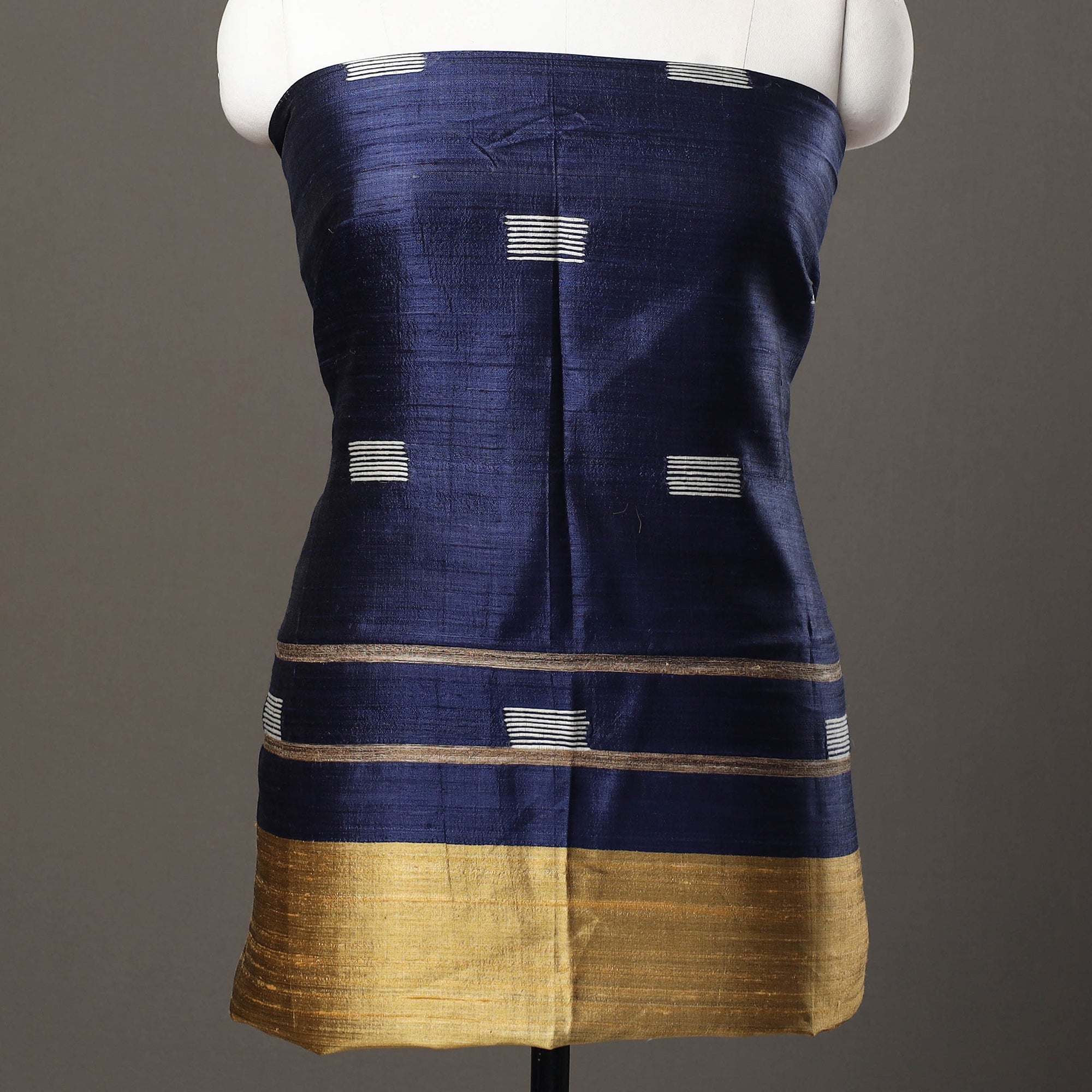 ITOKRI CRAFTS INITIATIVE Blue - 3pc Bhagalpuri Handloom Tussar Silk Dress Material 01 - view 3