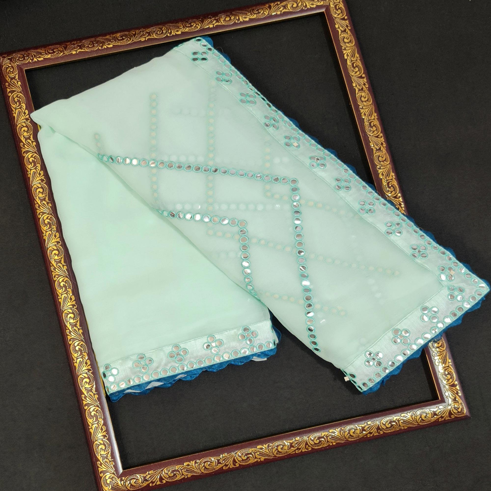 Peachmode Light Green Festive Wear Mirron Work Chiffon Saree - view 3