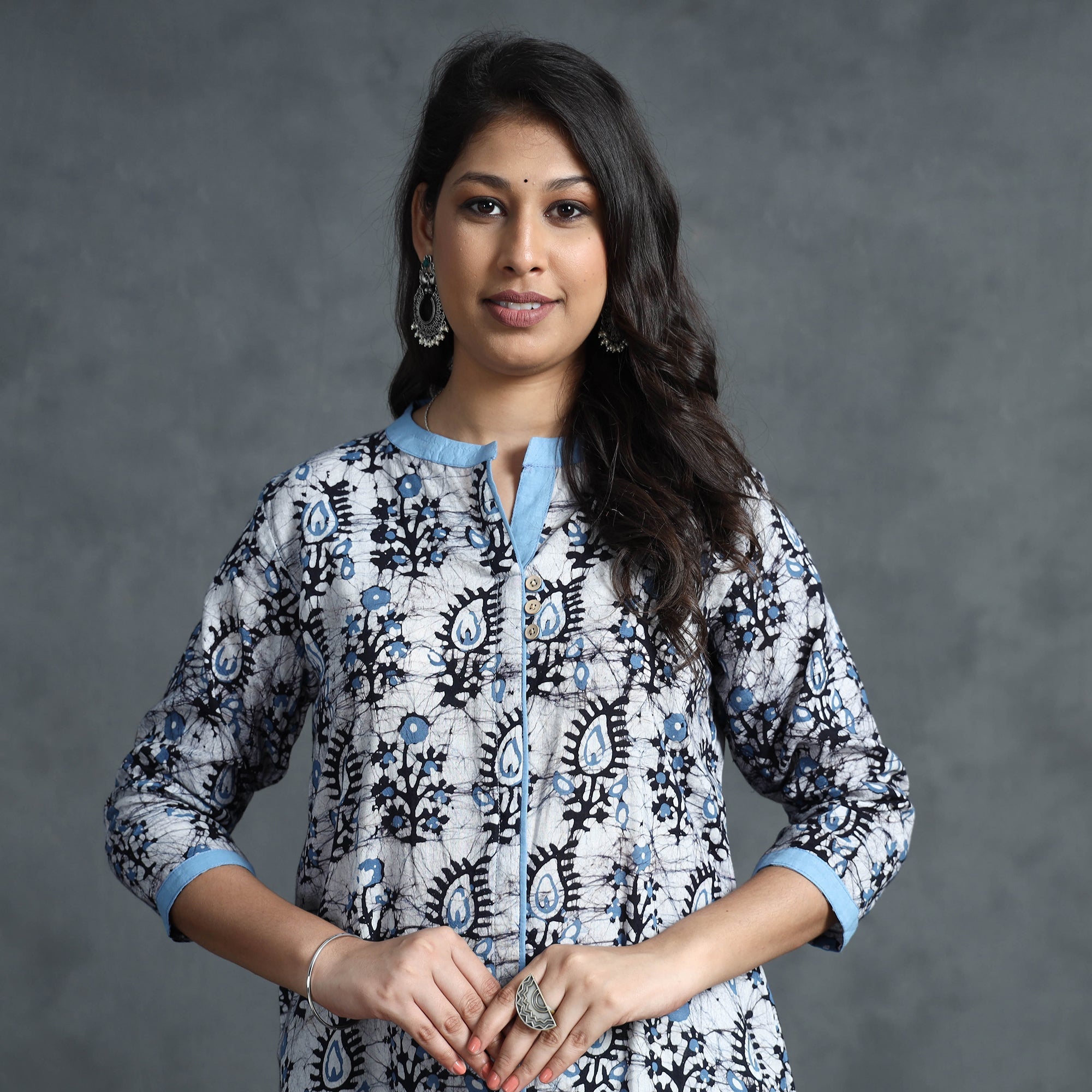 ITOKRI CASUALS Blue - Hand Batik Printed Cotton Kurta