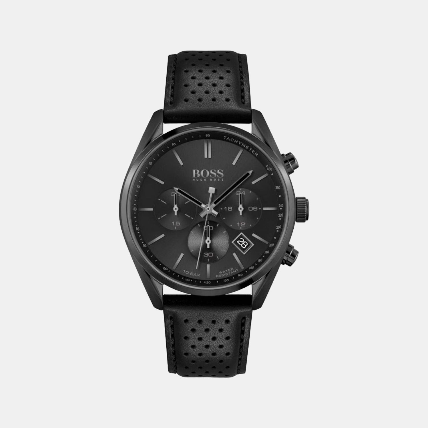 Boss Champion Men Quartz Black Dial Chronograph Leather Watch 1513880