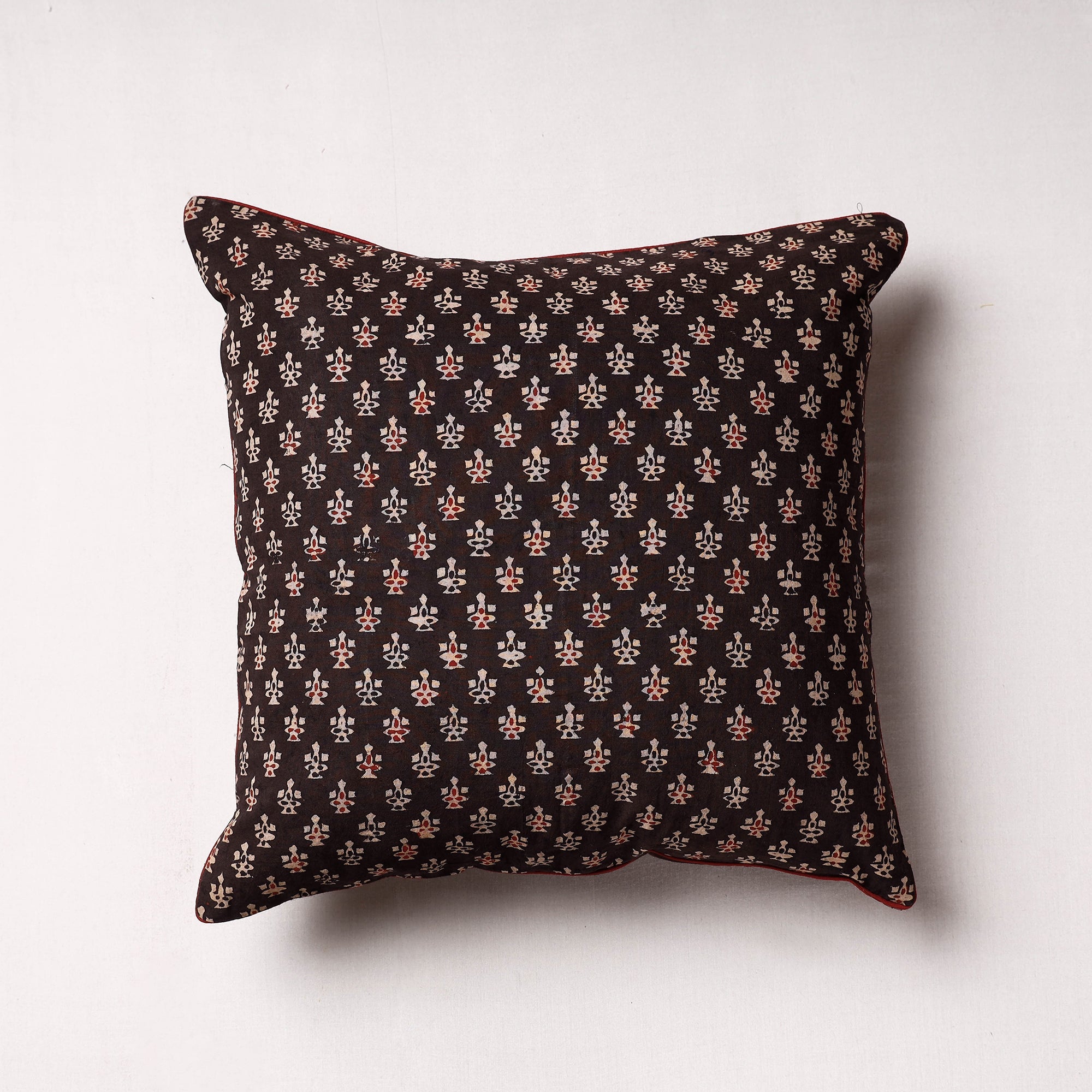 HAVELI CHRONICLES Black - Ajrakh Block Printed Cotton Cushion Cover (16 x 16 in)