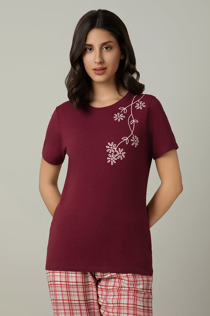 Amante Scoop Neck Sleep Tee - Shoulder Floral Print