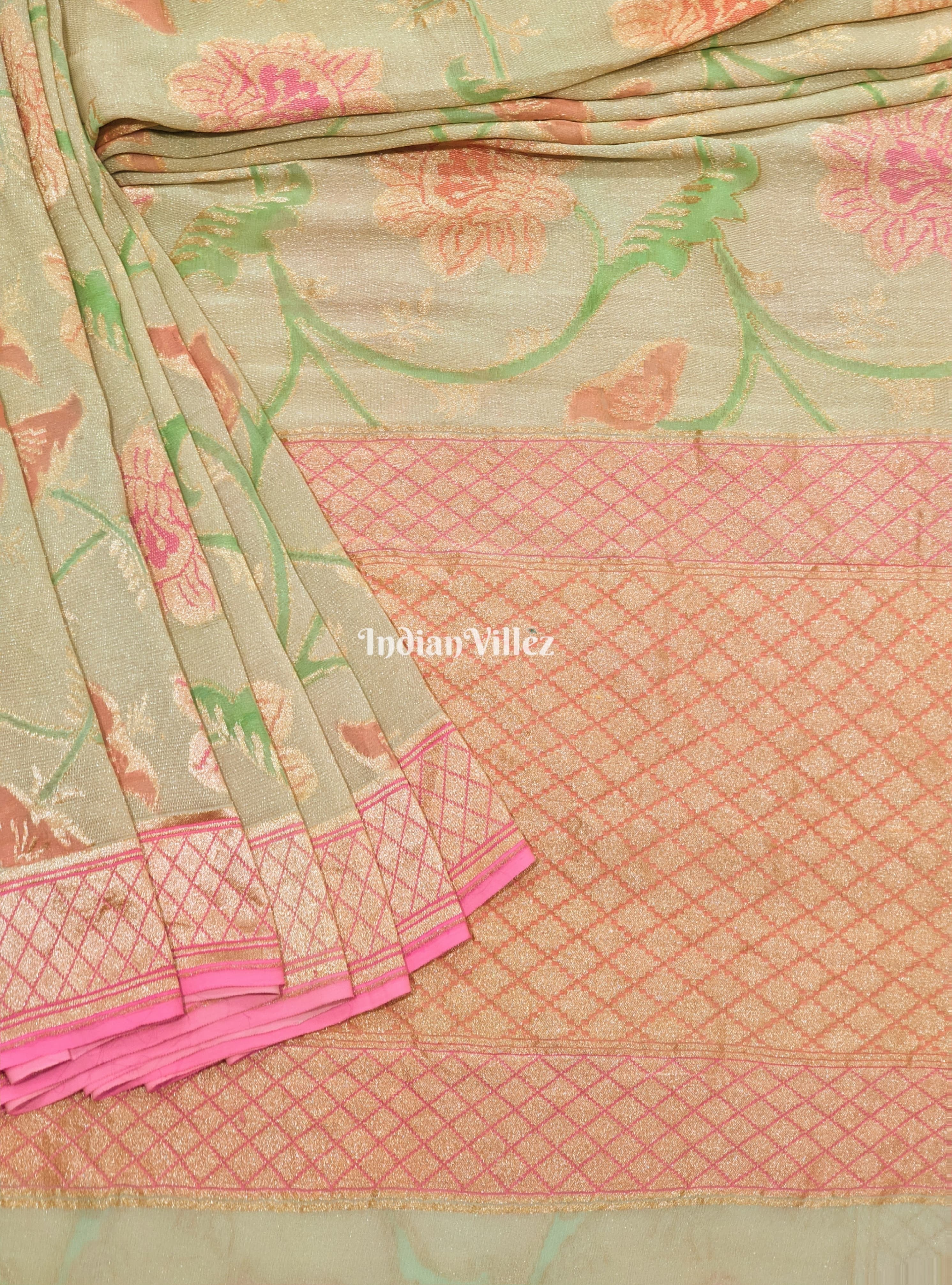 IndianVillèz Flower Motif Banarasi Khaddi Georgette Saree