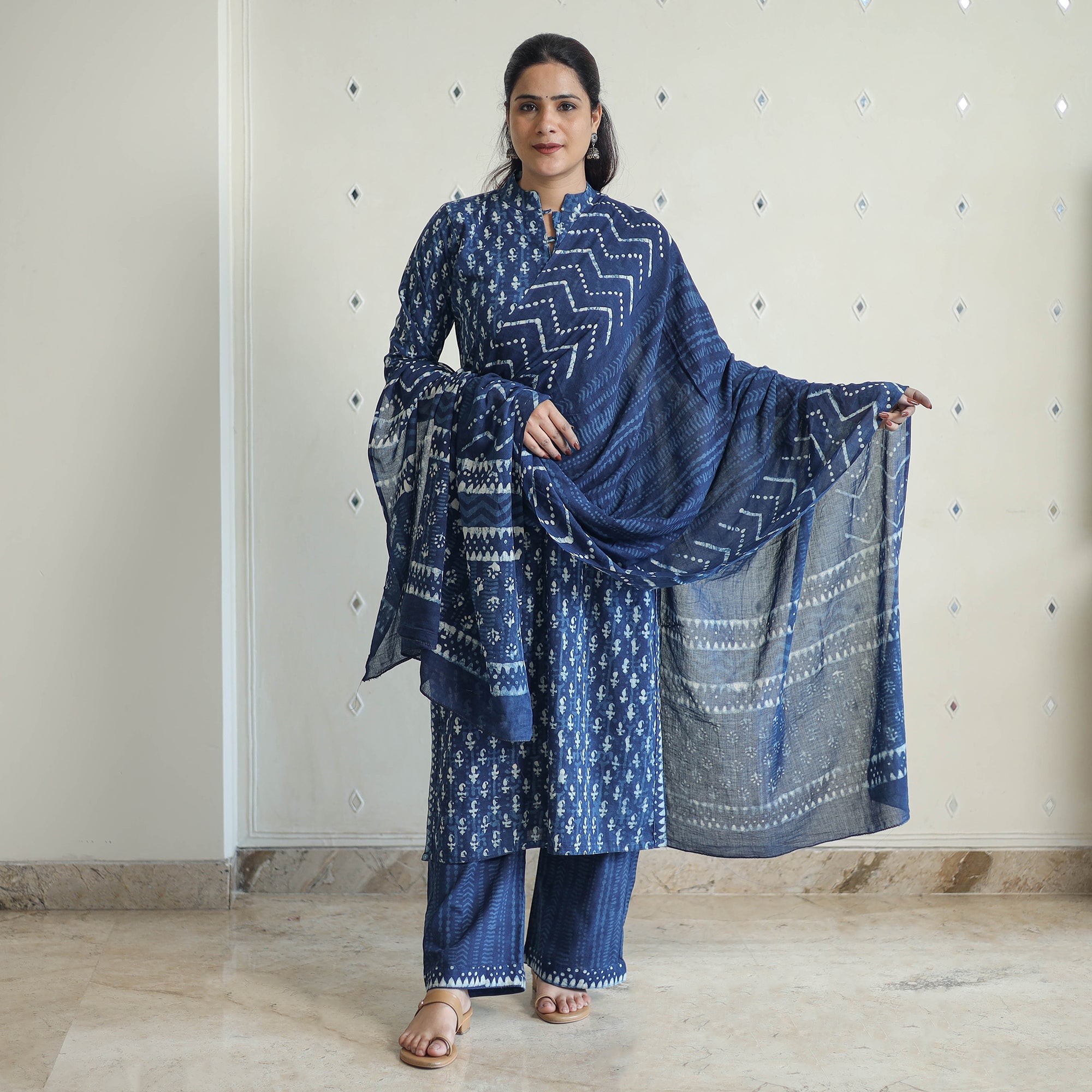 ITOKRI CASUALS Blue - Hand Block Print Indigo Bagru Cotton Suit Set 01