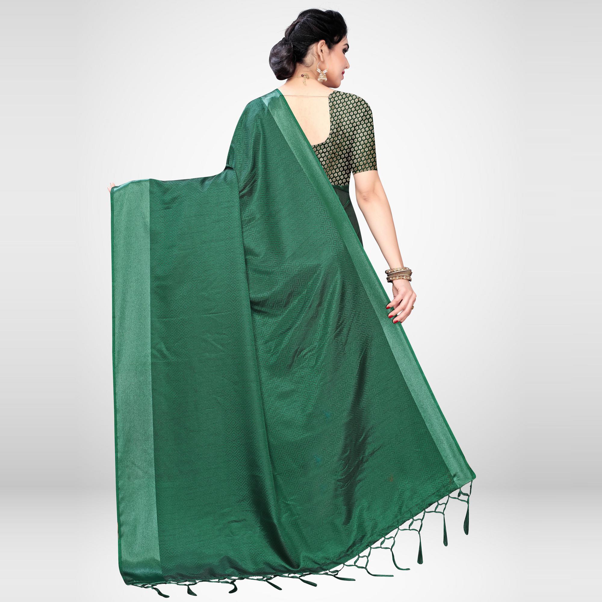 Peachmode Mesmeric Green Colored Festive Wear Woven Satin Saree - view 2