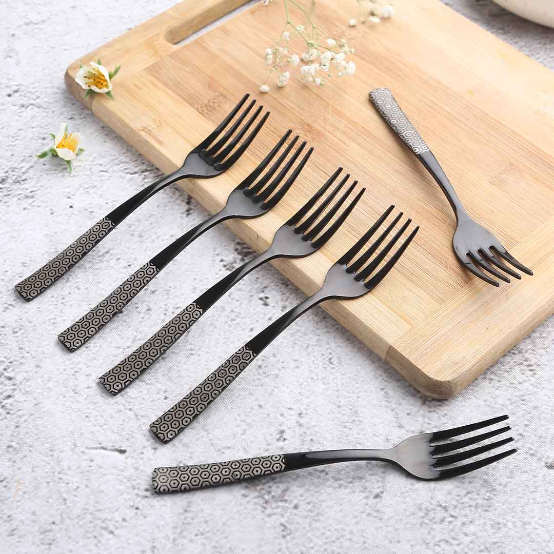 Wonderchef Roma Dinner Fork - Black - Set of 6pcs