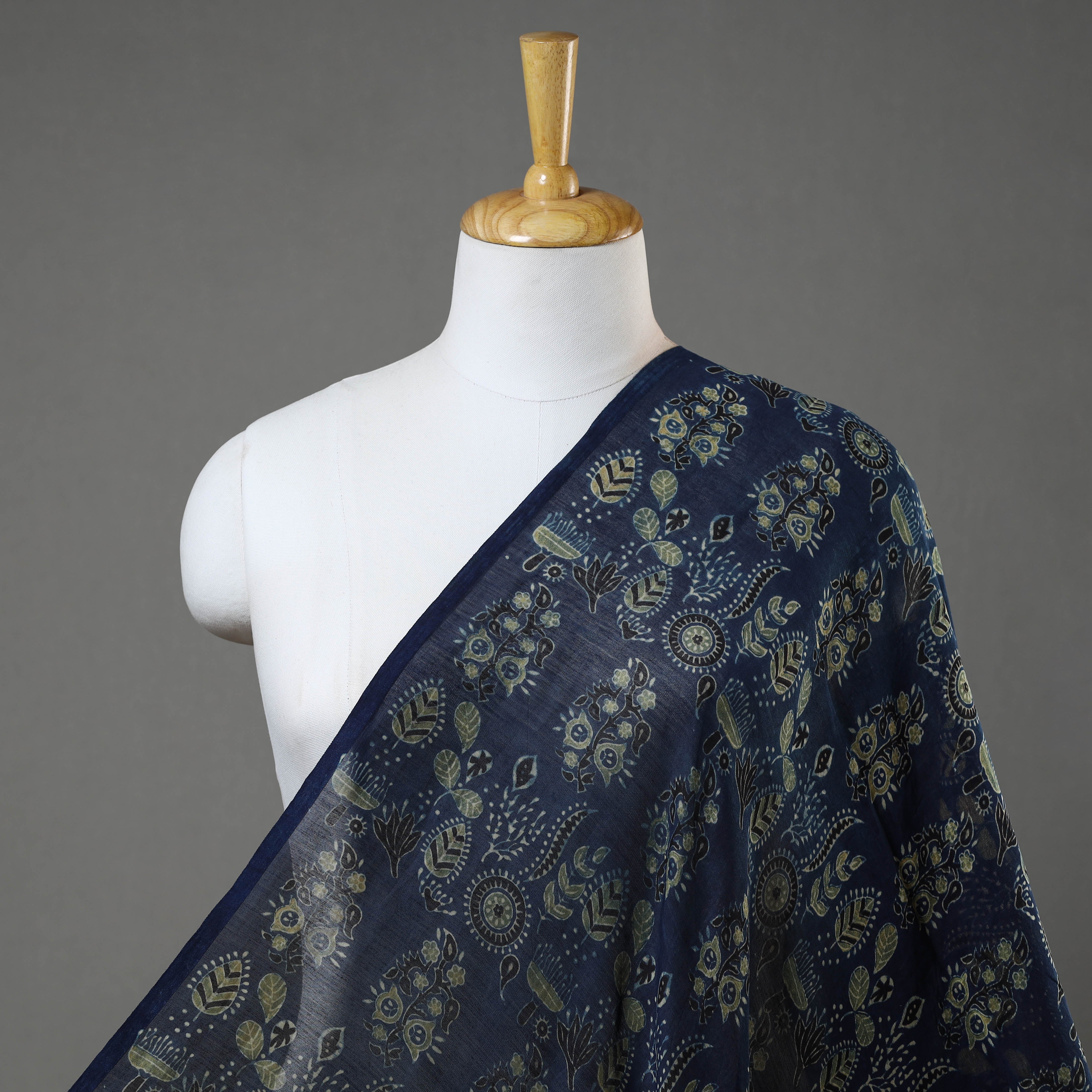 KACHCHH JI CHHAAP Blue - Ajrakh Block Printed Chanderi Silk Fabric 01
