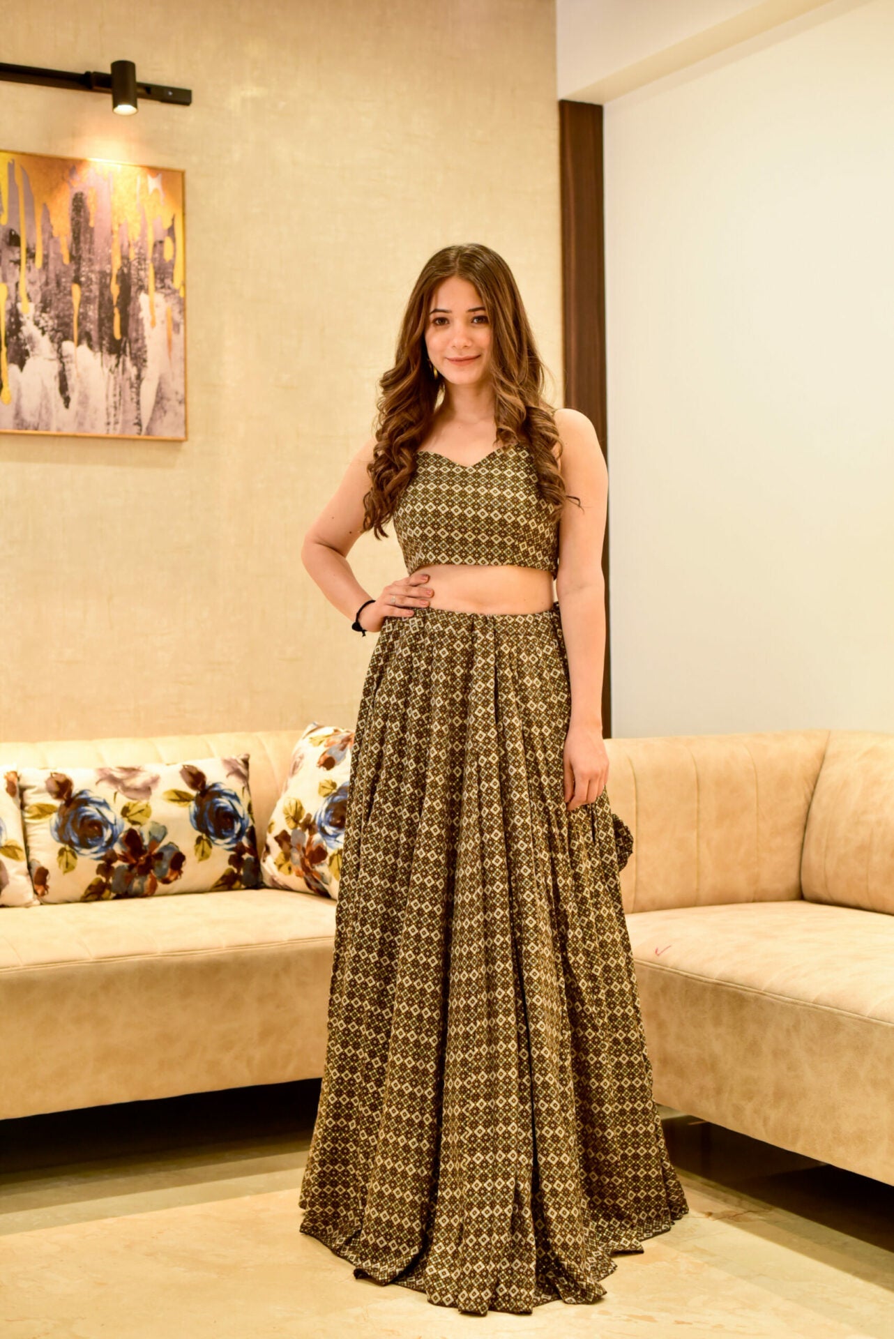 Idaho-o niladri brown croptop skirt set