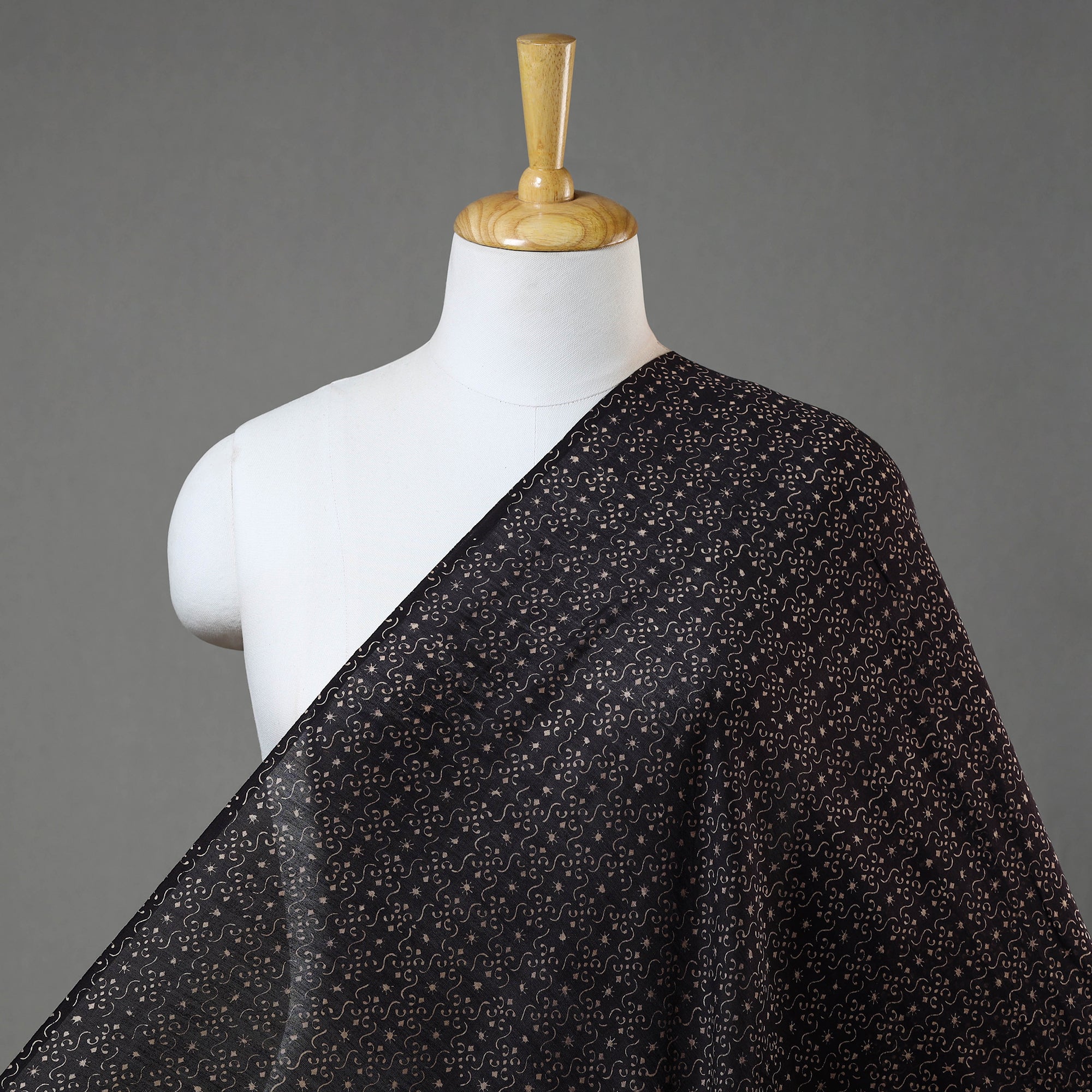 KACHCHH JI CHHAAP Black - Ajrakh Block Printed Chanderi Silk Fabric 08