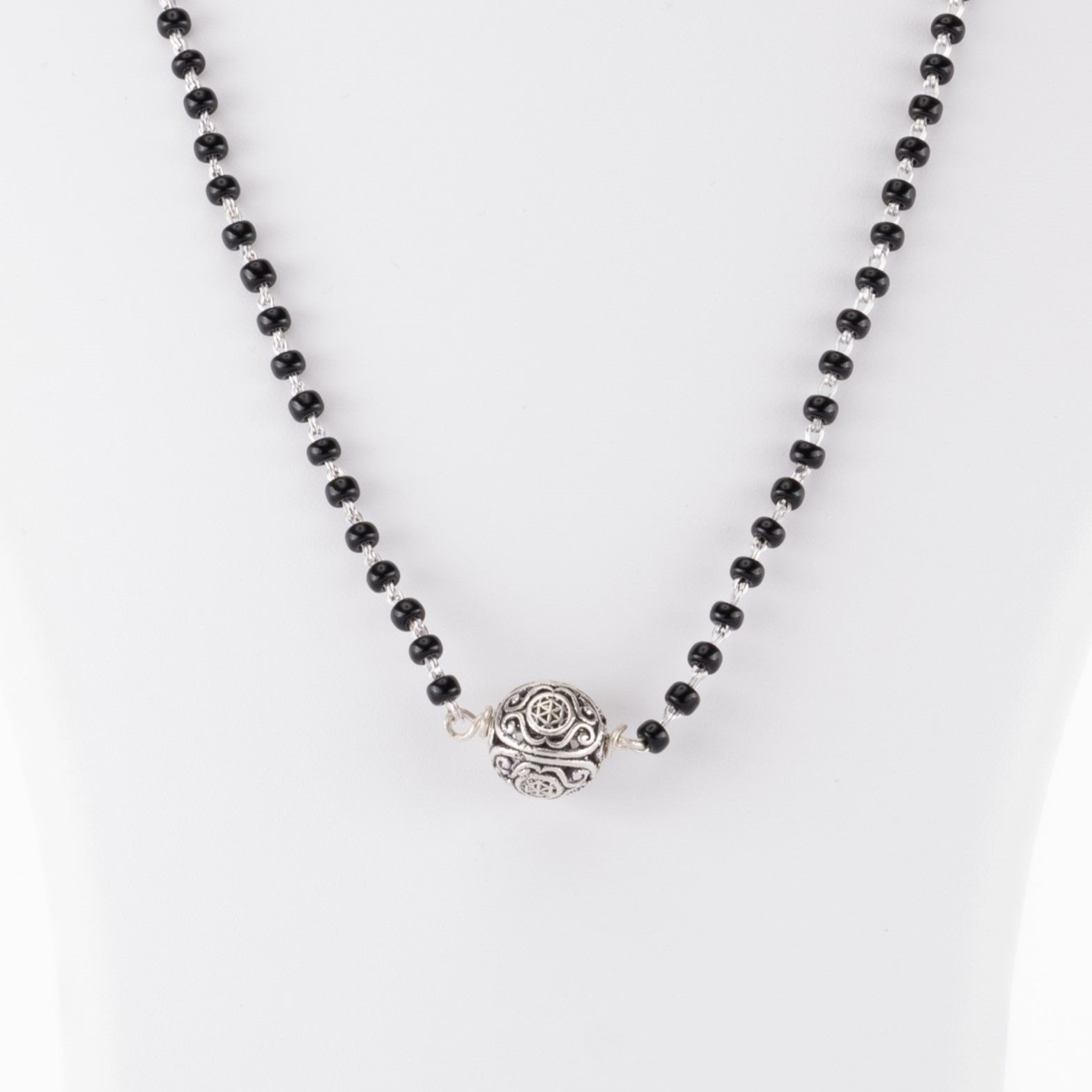 Prinjal Jewellers Original Black Beads Mangal Sutra with Silver Circular Pendant for Women - view 2