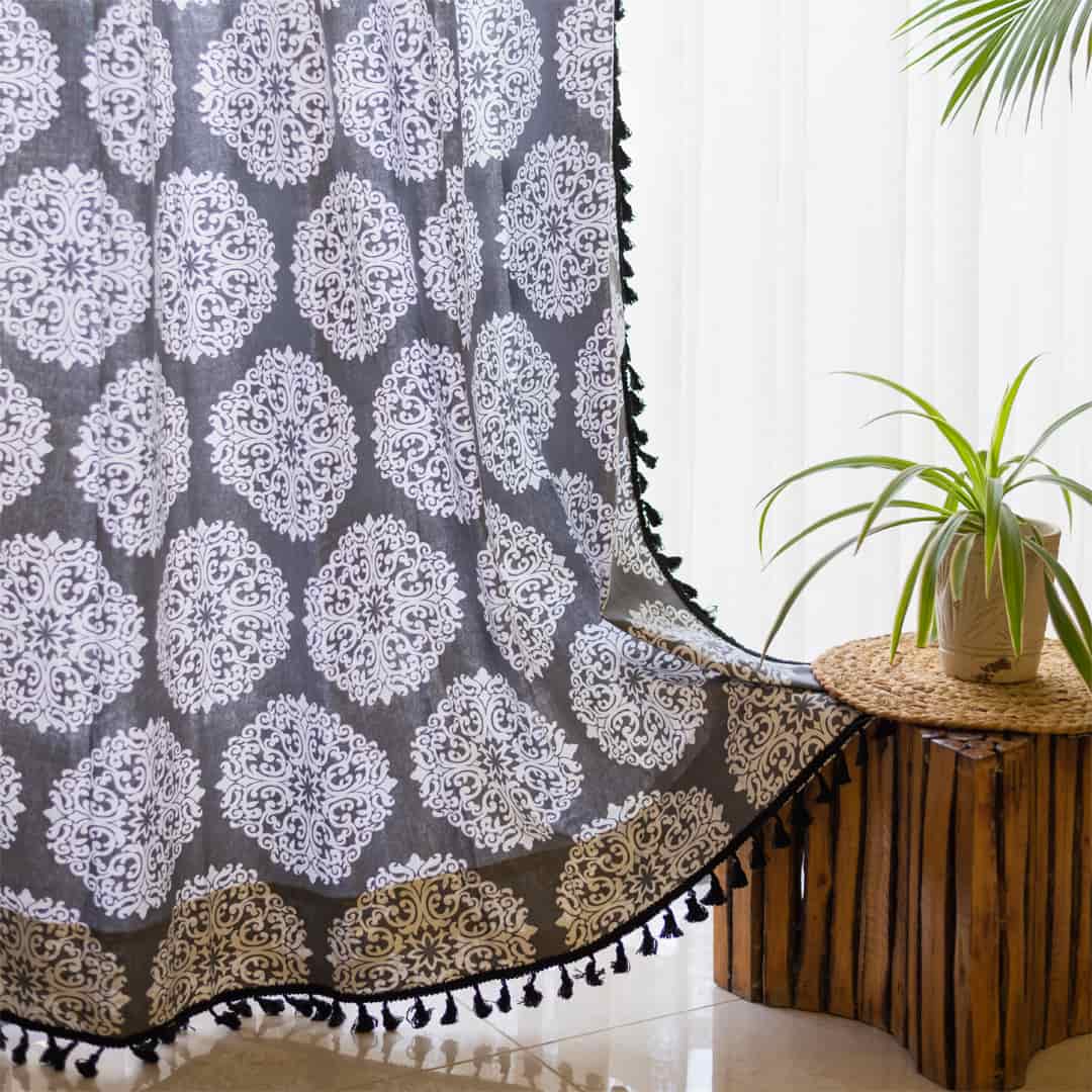 Urban Space -Home Furnishing Store Premium 100% Cotton Curtain for Window & Curtains for Door - Pack of 1 Curtain, New Mandala Grey