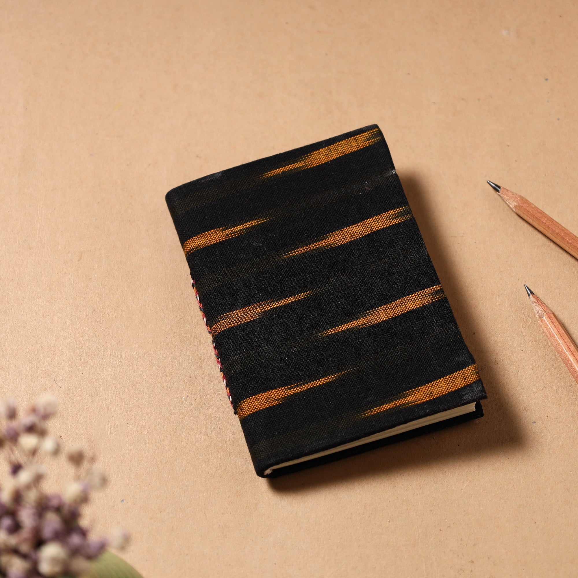 CHUTNEY CRAFT STUDIO Black - Ikat Fabric Cover Handmade Paper Notebook (5 x 3.5 in)