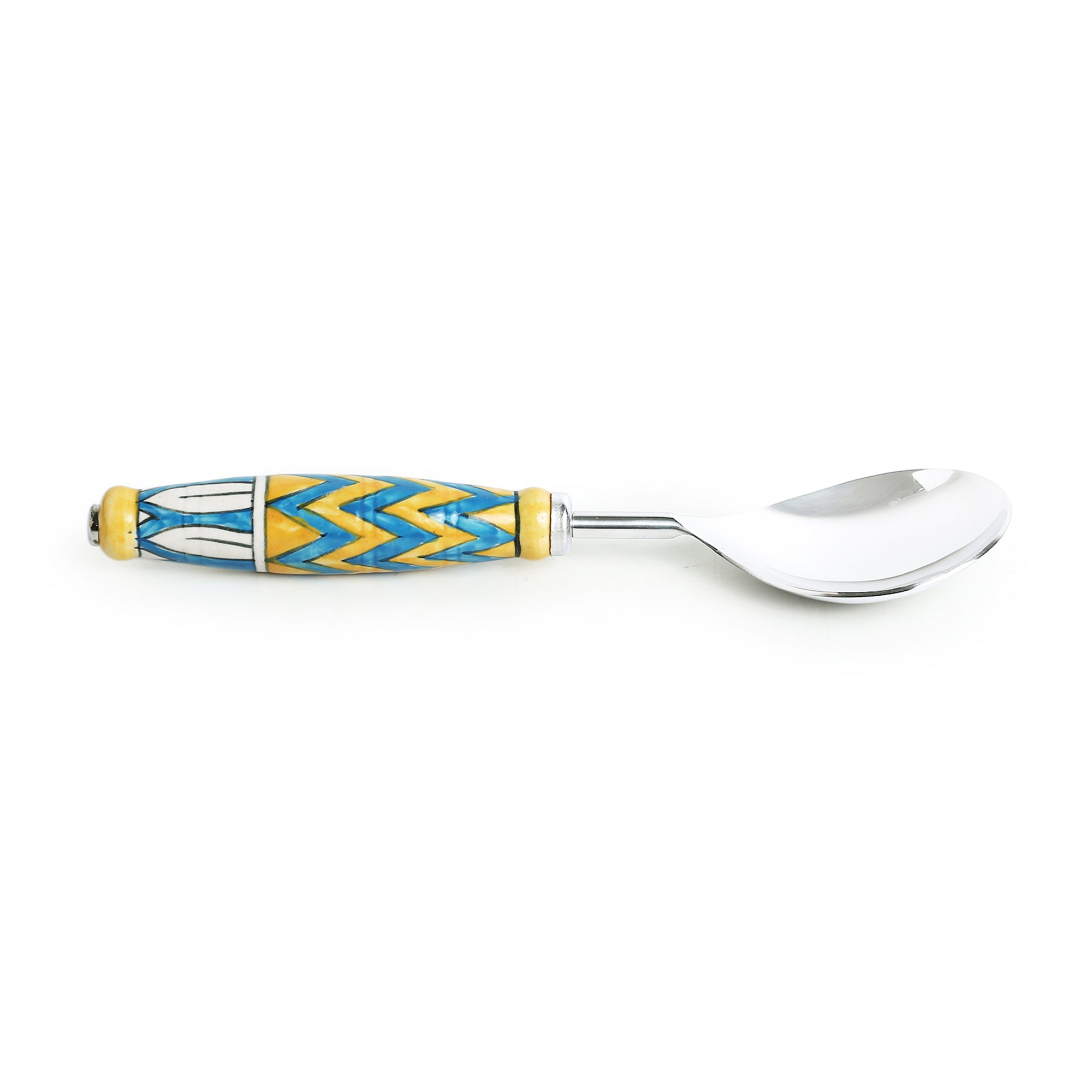 EXCLUSIVELANE 'The Mughal Paich Daar' Handpainted Serving Spoon Set In Stainless Steel & Ceramic (Set of 2) - view 4