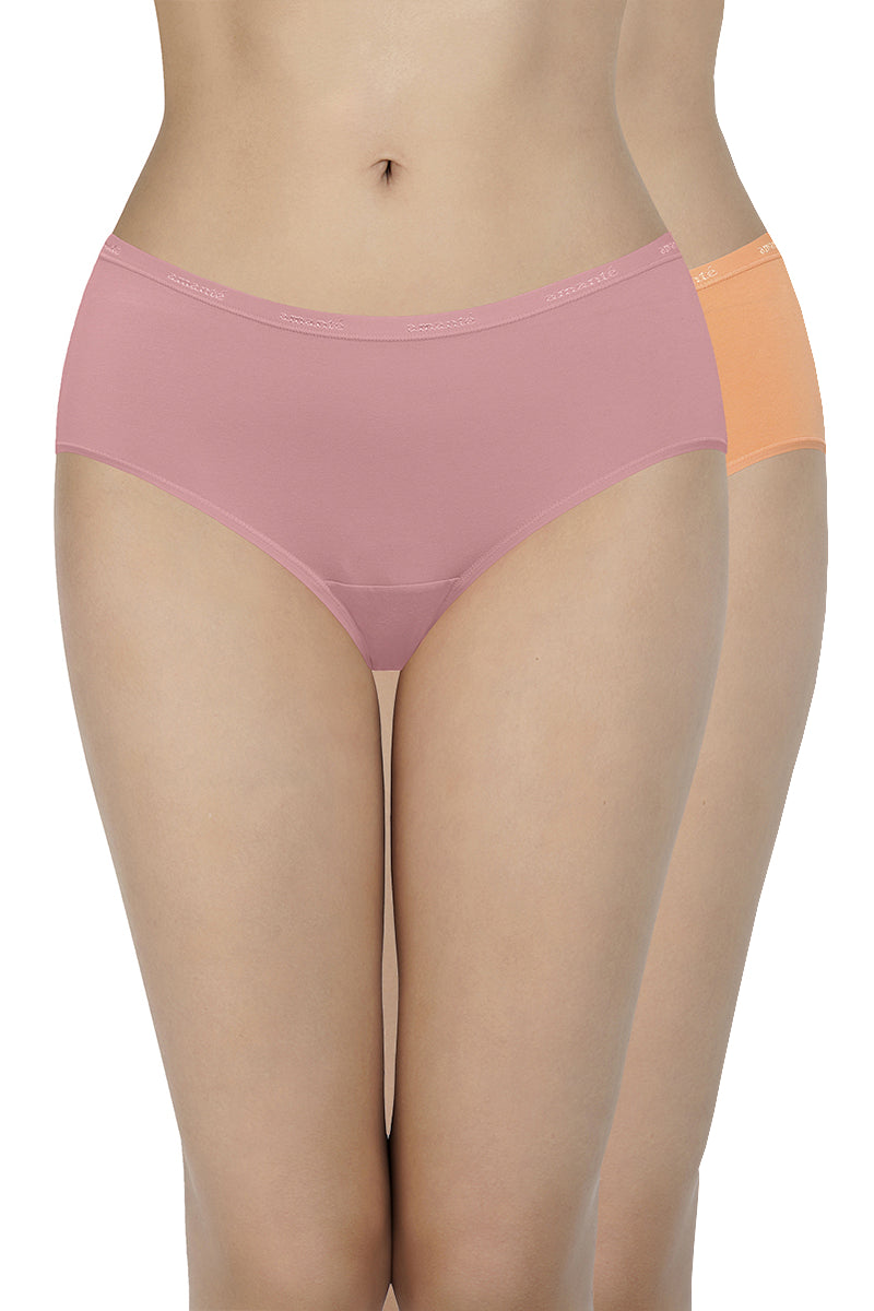 Amante Solid Low Rise Assorted Hipster Panties (Pack of 2 Colors & Prints May Vary)