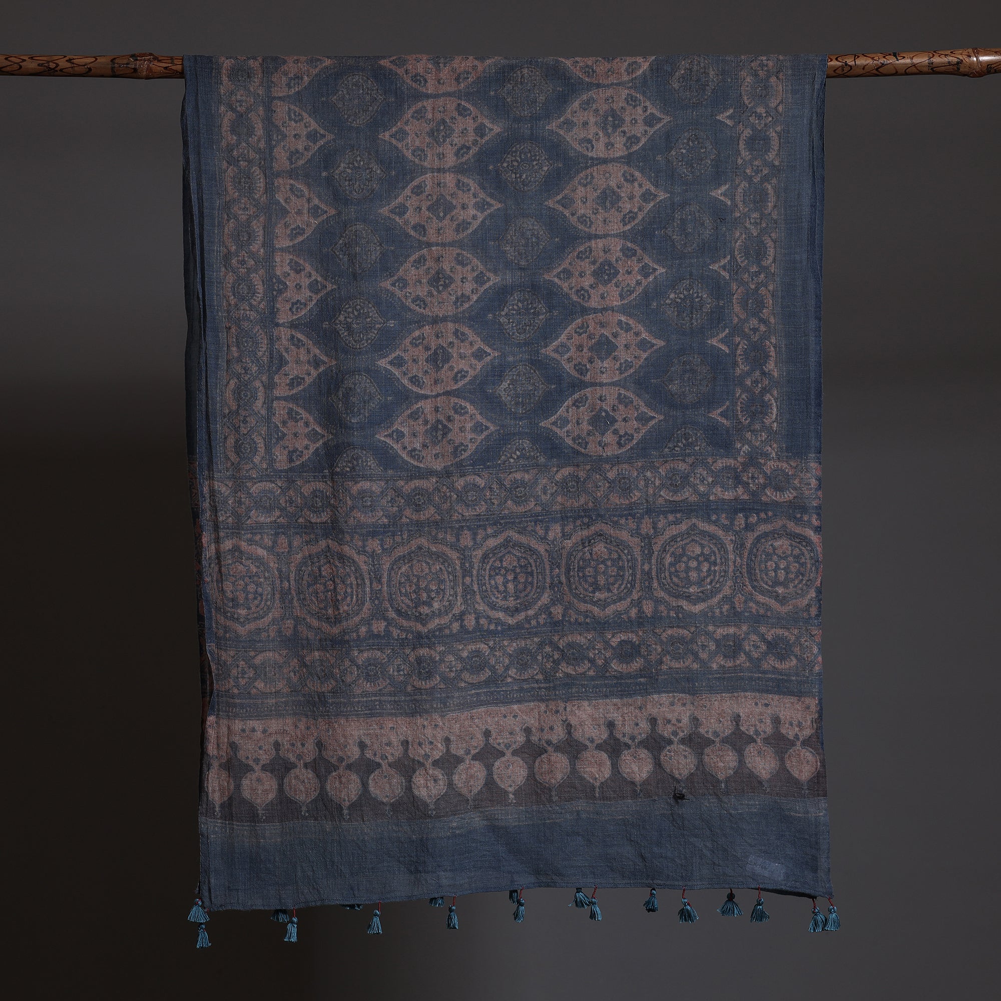 AJRAKH BY SUFIYAN ISMAIL KHATRI Blue - Block Print Woolen Ajrakh Stole - view 2