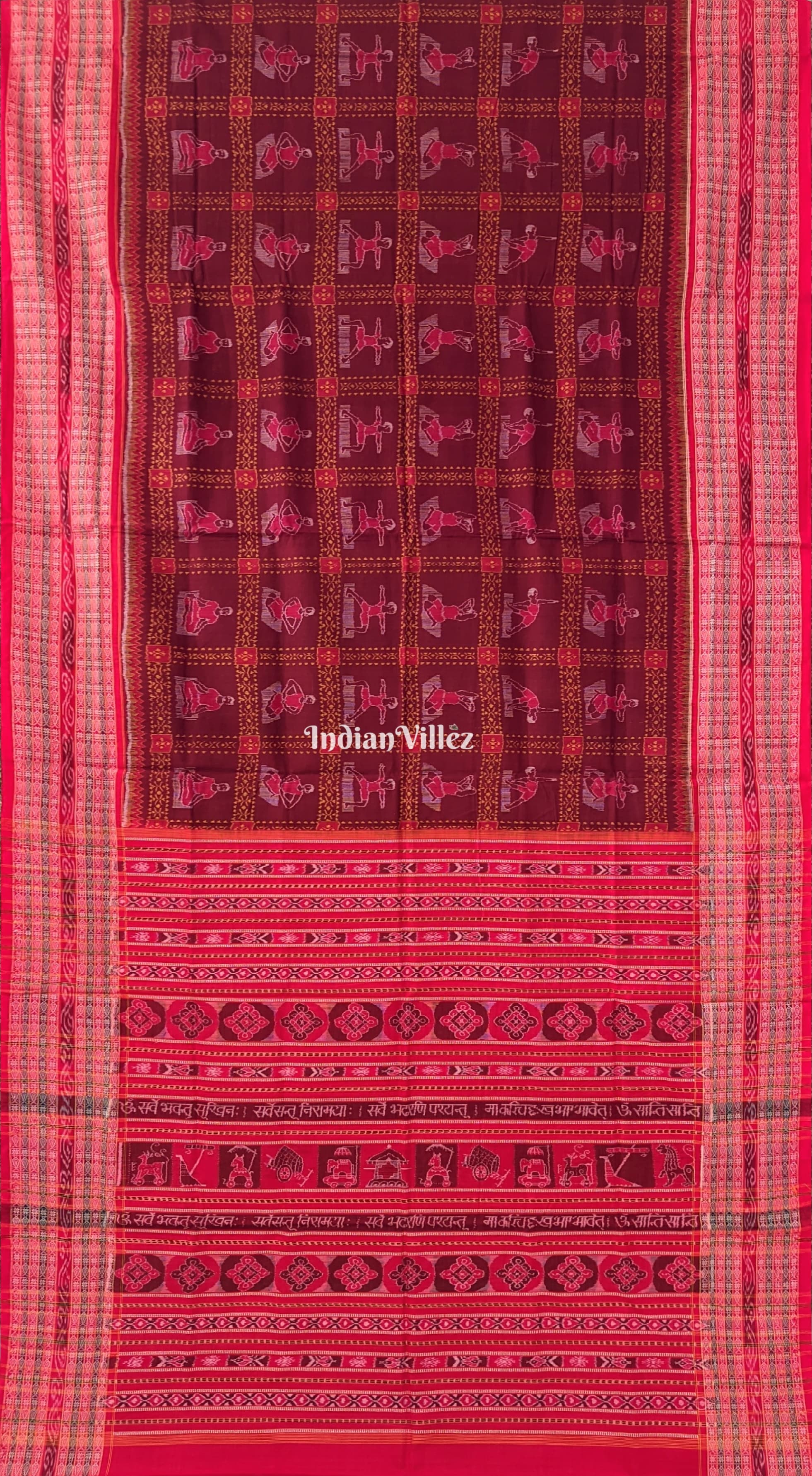 IndianVillèz Red Yoga Mudrasana Sambalpuri Cotton Saree
