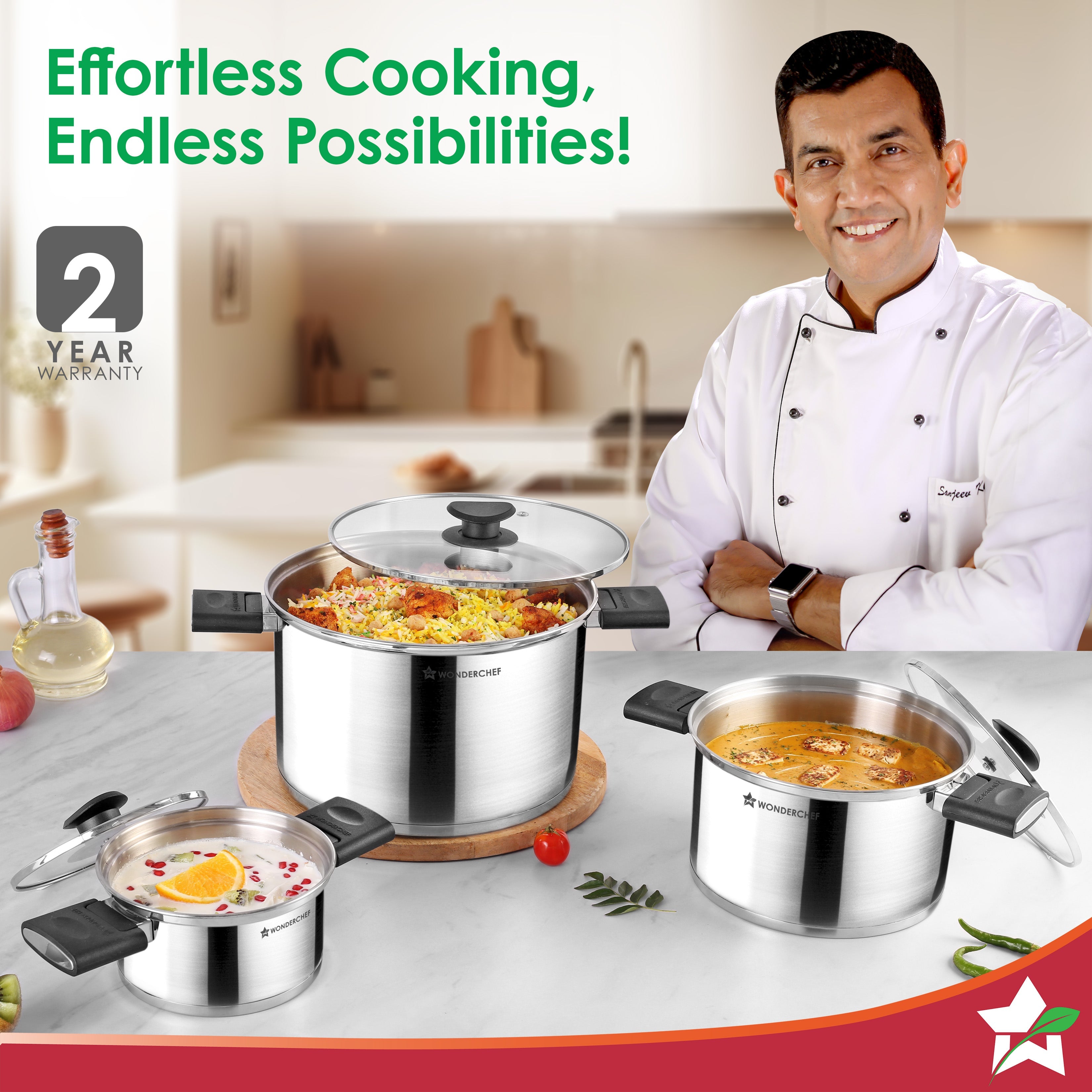 Wonderchef Click and Cook Stainless Steel Casserole 3 Pc Set - view 2
