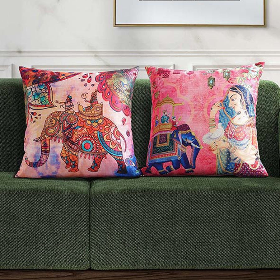 Swayam India Digital Printed Dupion Cushion Covers-5265