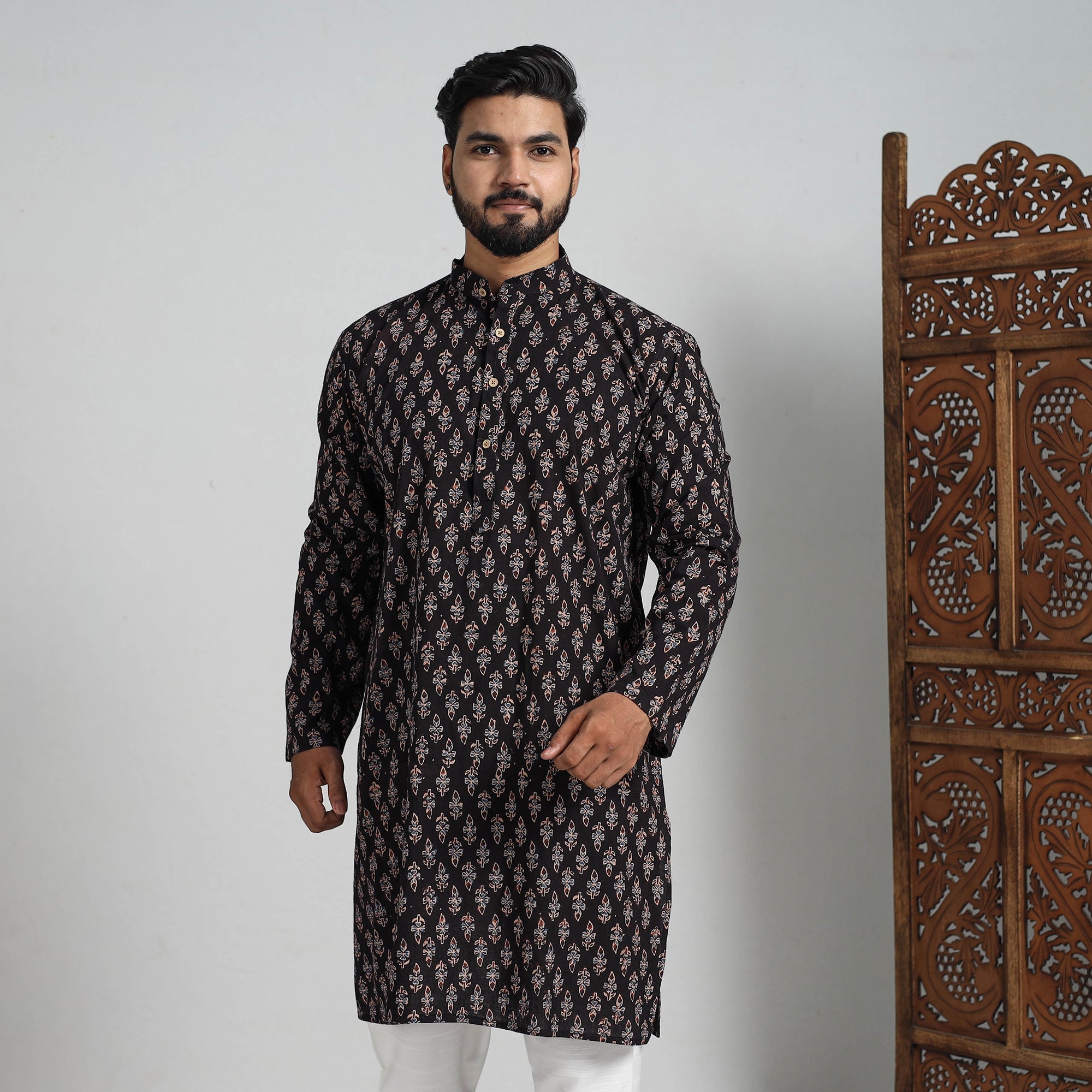 ITOKRI CASUALS Ajrakh Block Printed Cotton Men Long Kurta 10 - view 3
