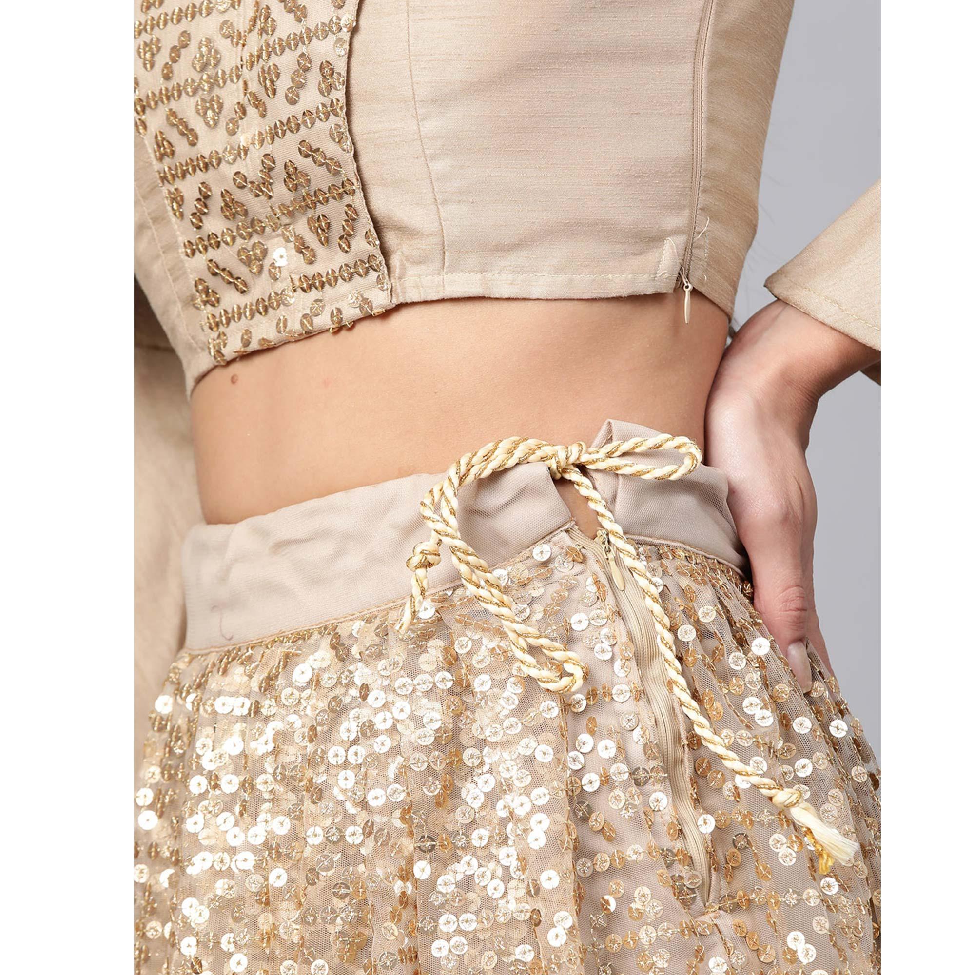 Peachmode Light Grey Designer Wedding Wear Thread Zari Work Soft Net Lehenga Choli - view 9