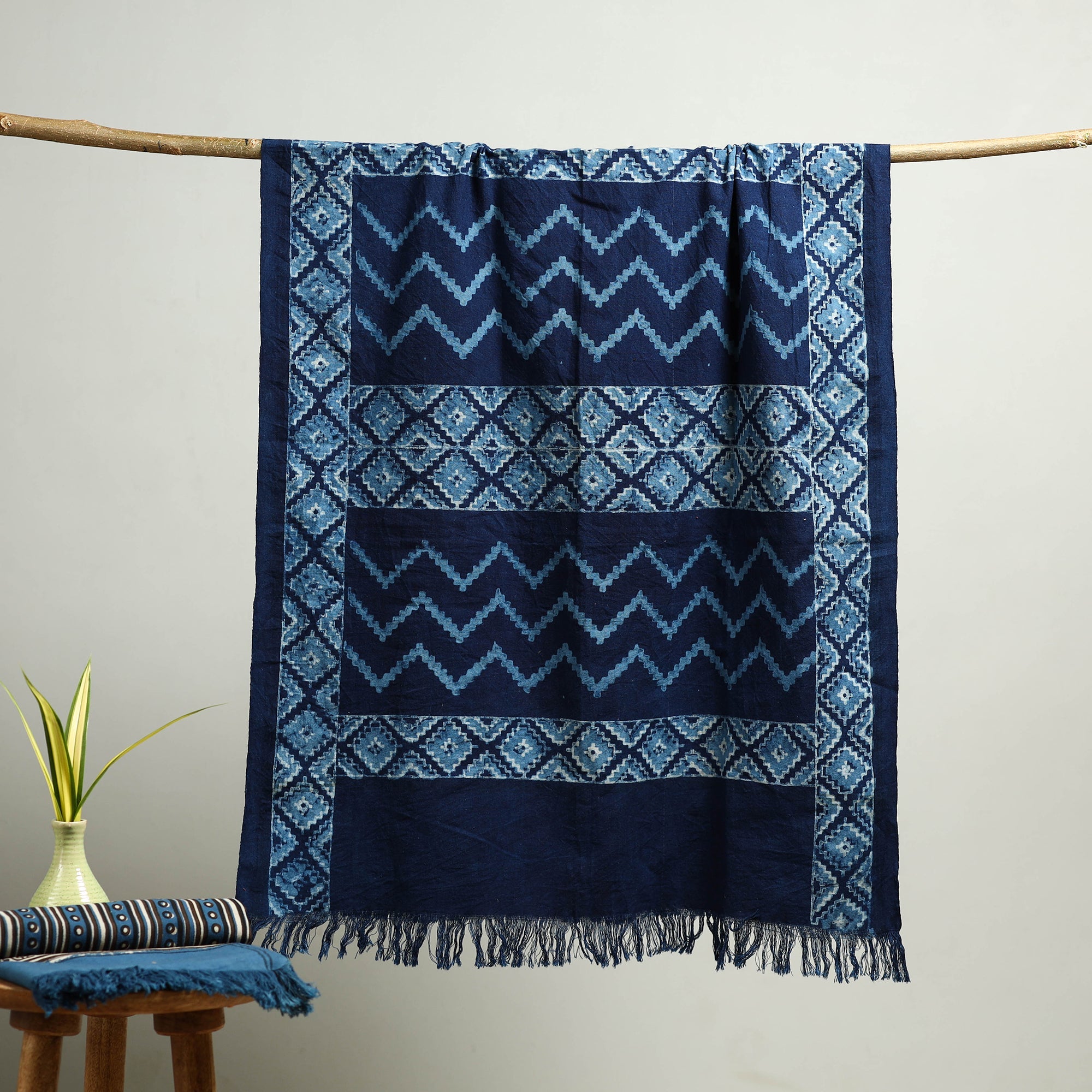 HAVELI CHRONICLES Blue - Block Print Cotton Akola Handloom Towel 38