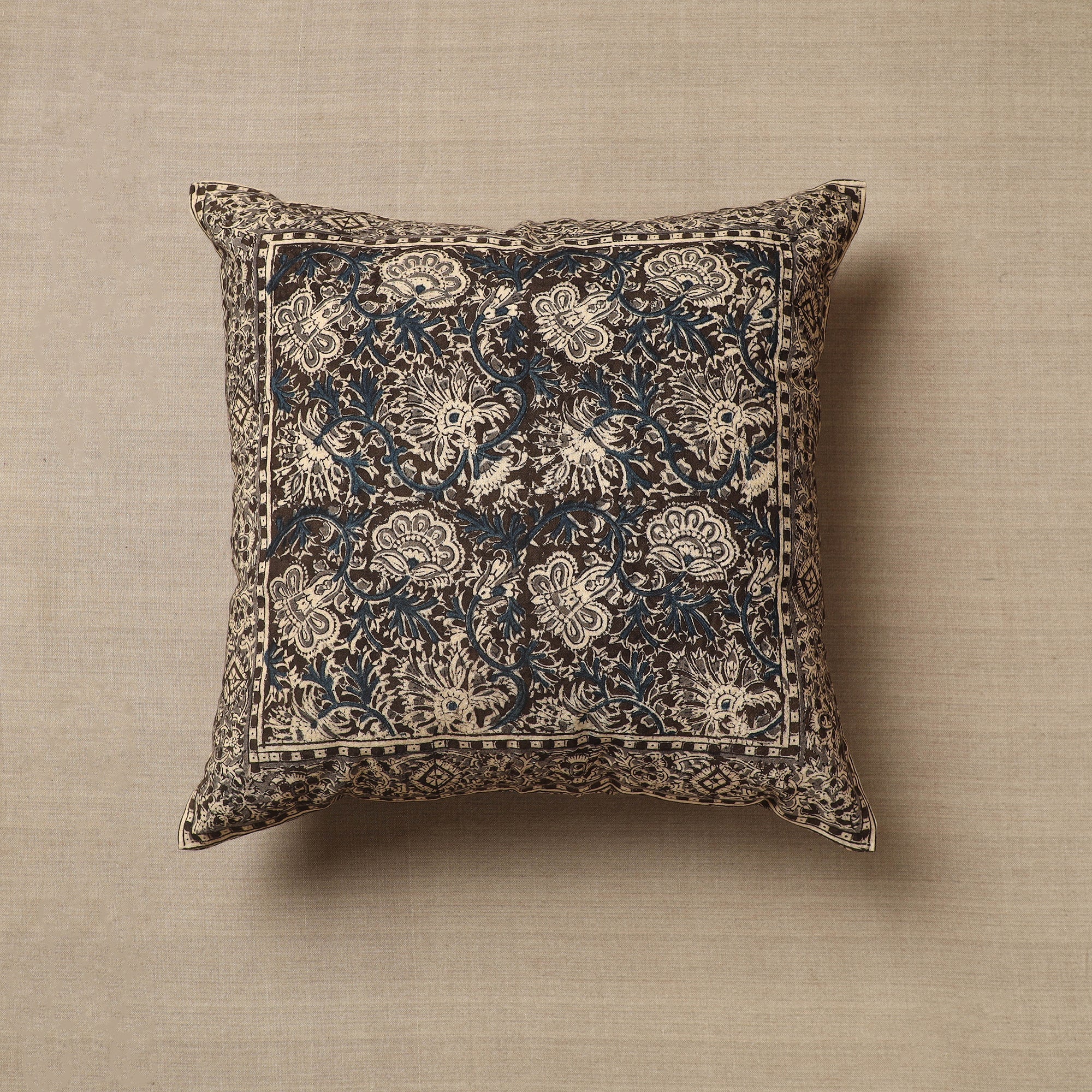 PITCHUKA SRINIVAS KALAMKARI PEDANA Black - Original Pedana Block Print Cotton Kalamkari Cushion Cover 03