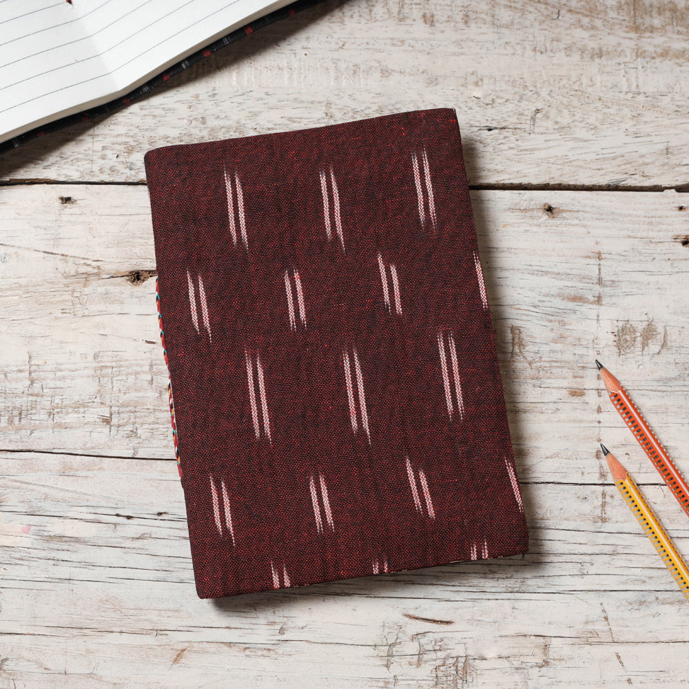 CHUTNEY CRAFT STUDIO Brown - Ikat Fabric Cover Handmade Paper Notebook (7 x 5 in)
