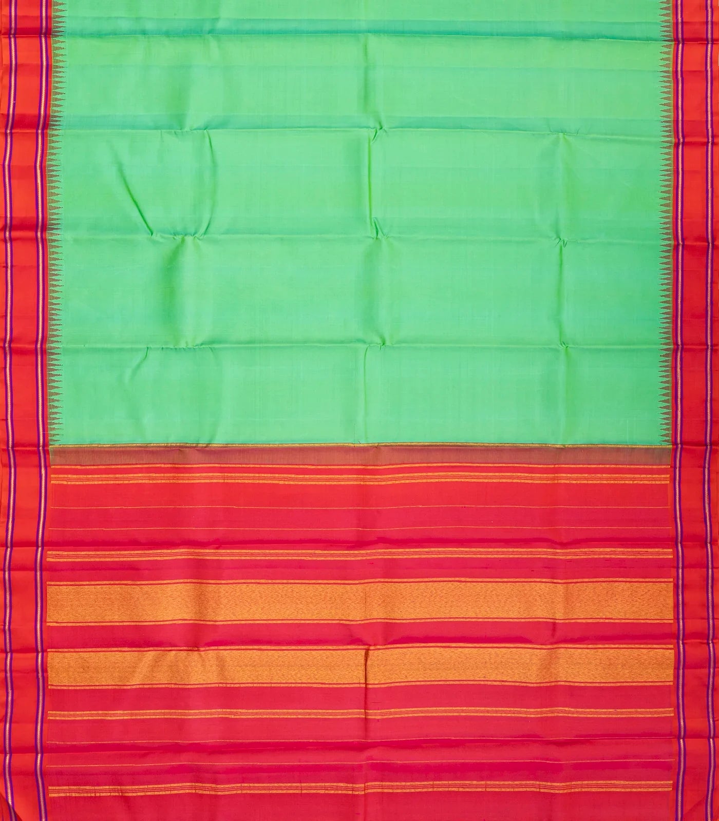 RmKV Aquamarine Handloom Kanchipuram Korvai Silk Saree With Contrast Border - view 2