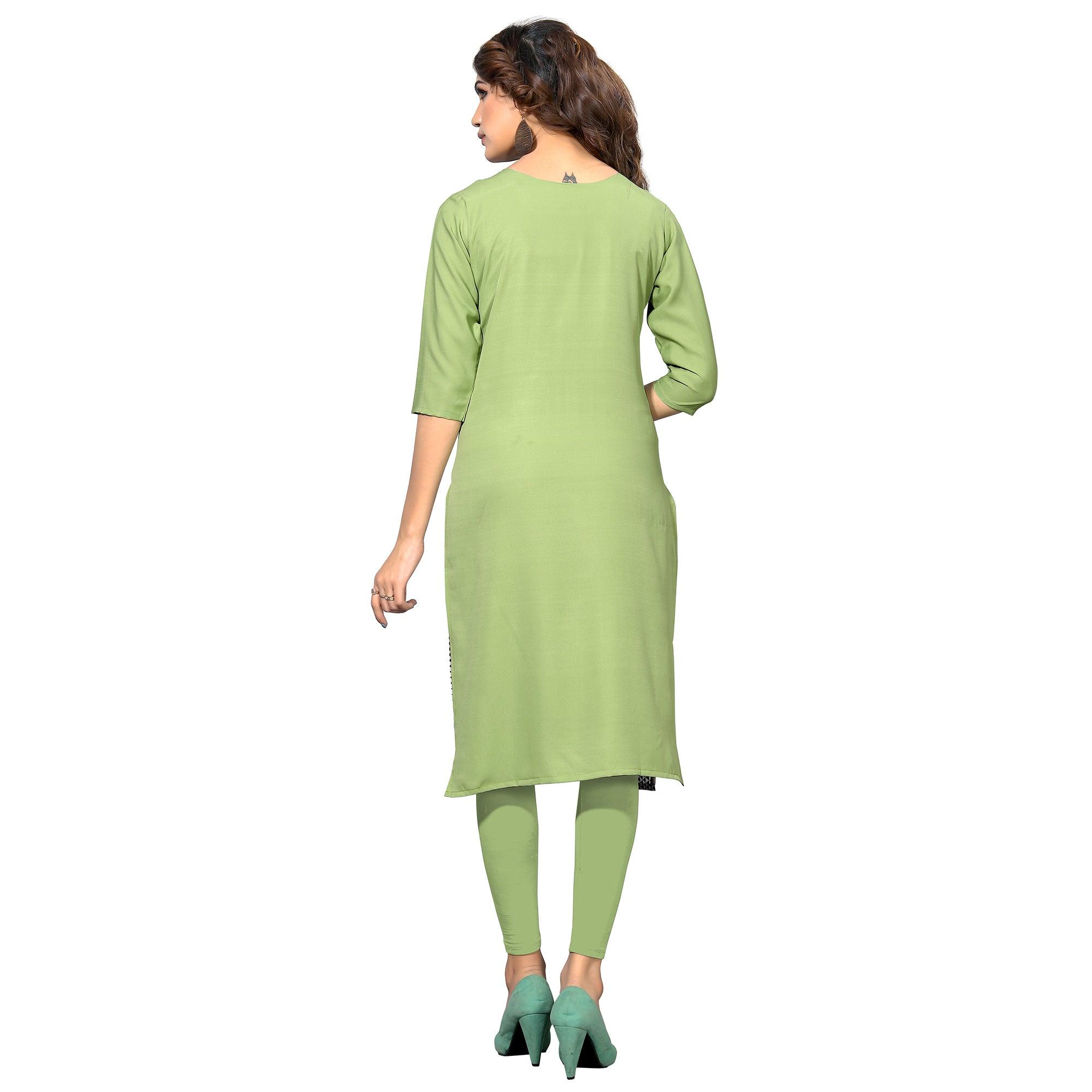 Peachmode Seller Demanding White-Pista Green Colored Casual Digital Printed Crepe Kurti - view 2