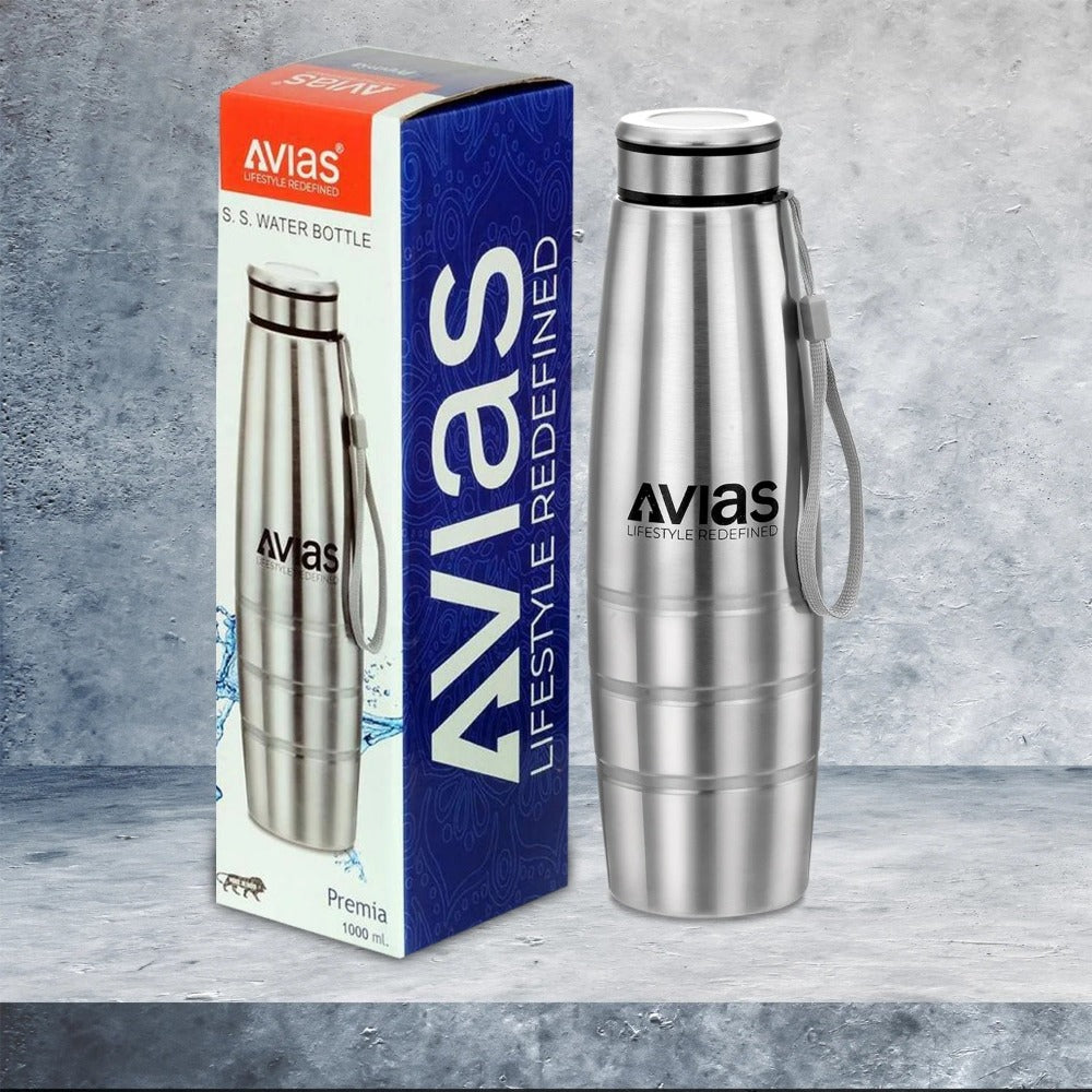 AVIAS Premia Stainless Steel 1000ml Water Bottles | Silver | Set of 3 Pcs - view 2