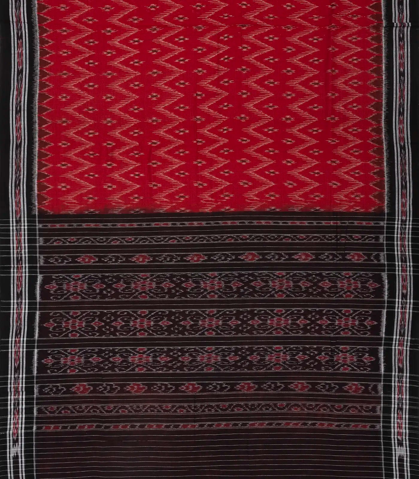 RmKV Crimson Handwoven Orissa Cotton Saree With Tie & Dye Floral Motifs - view 2