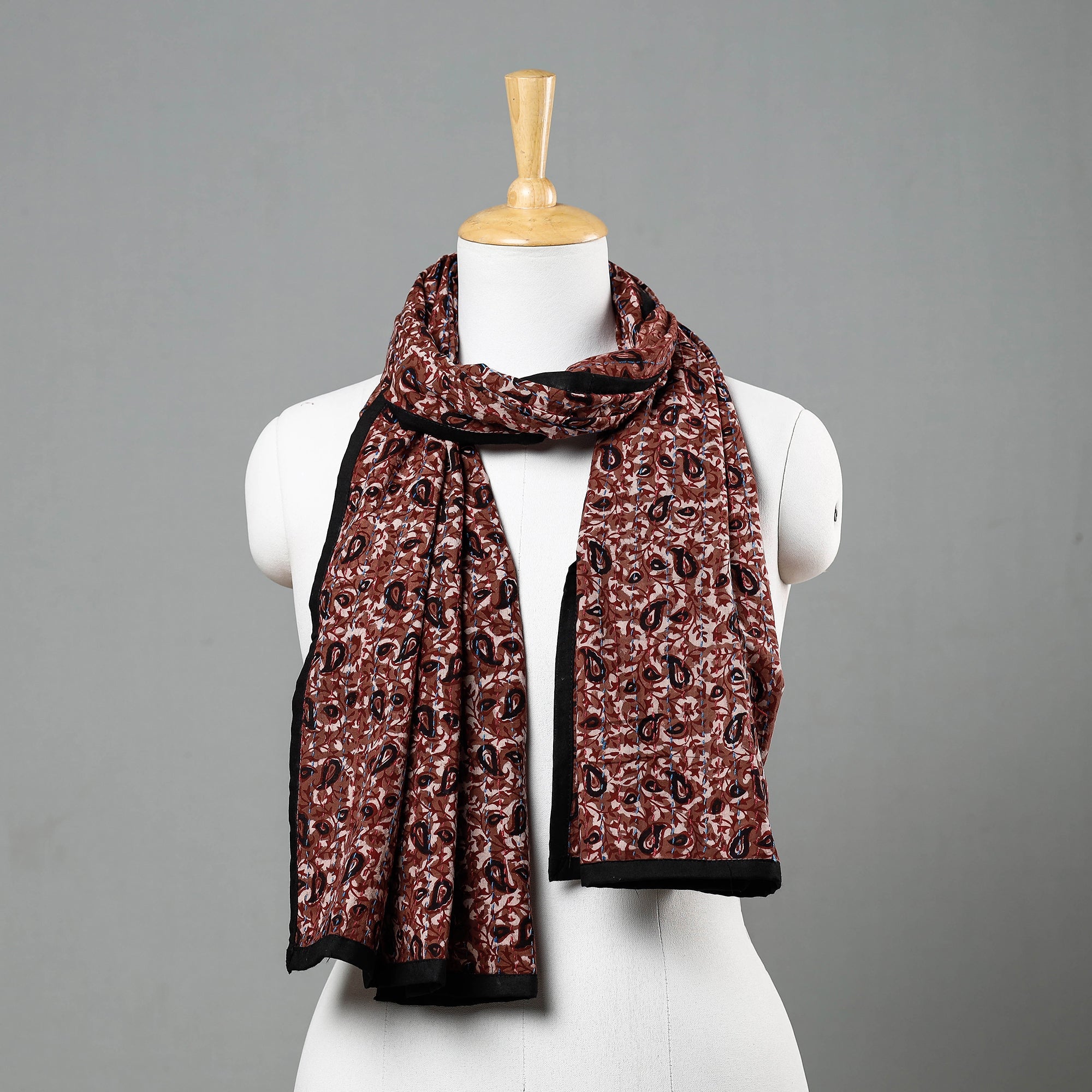 ARTISAN HAND BLOCK PRINTS Brown - Sanganeri Block Printed Tagai Work Cotton Stole